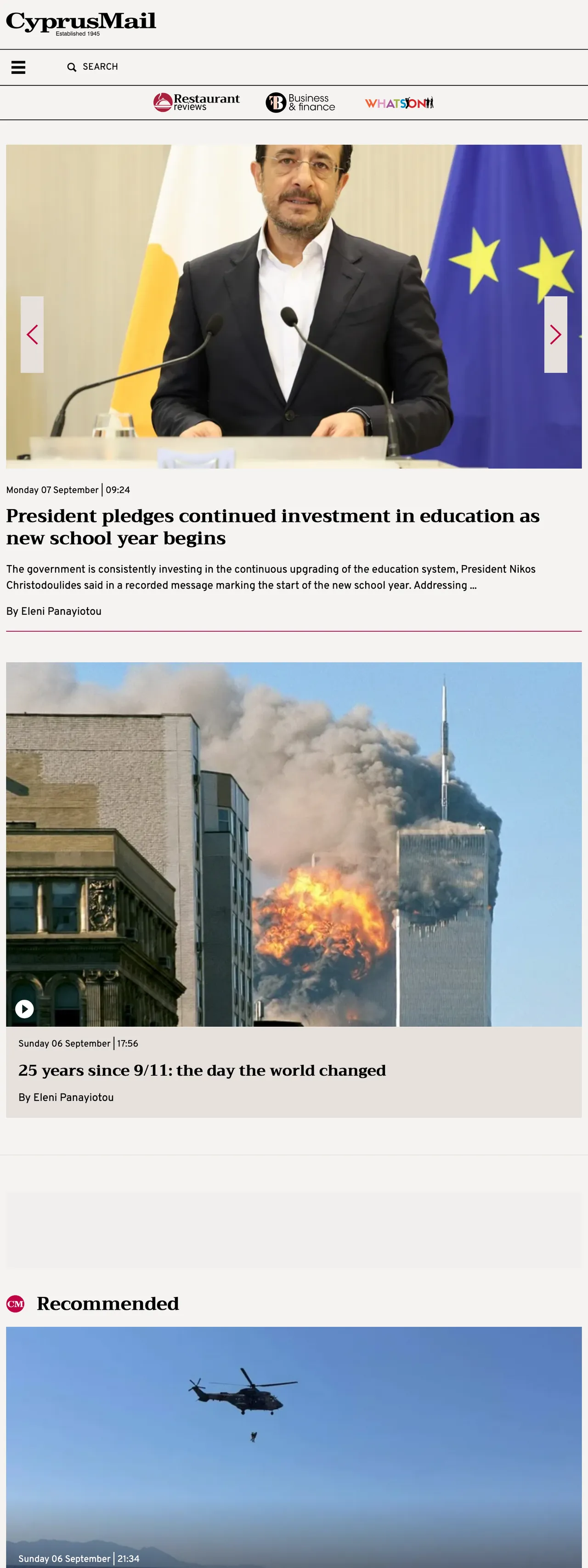 Screenshot of the Cyprus Mail front page