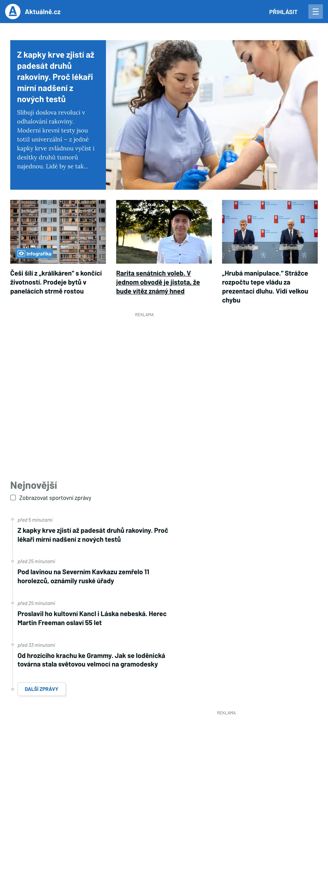 Screenshot of the Aktuálně.cz front page