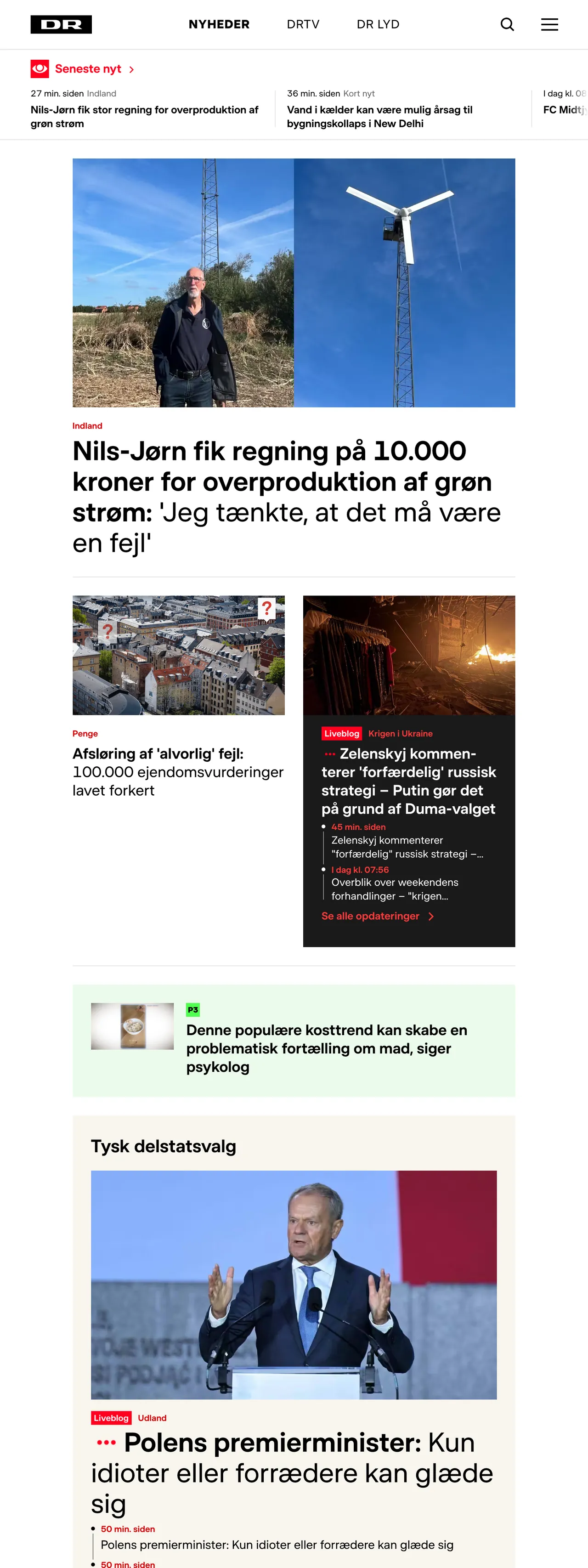 Screenshot of the DR front page