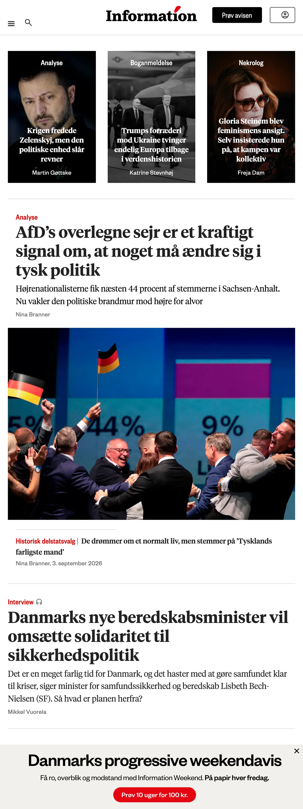 Screenshot of the Information front page