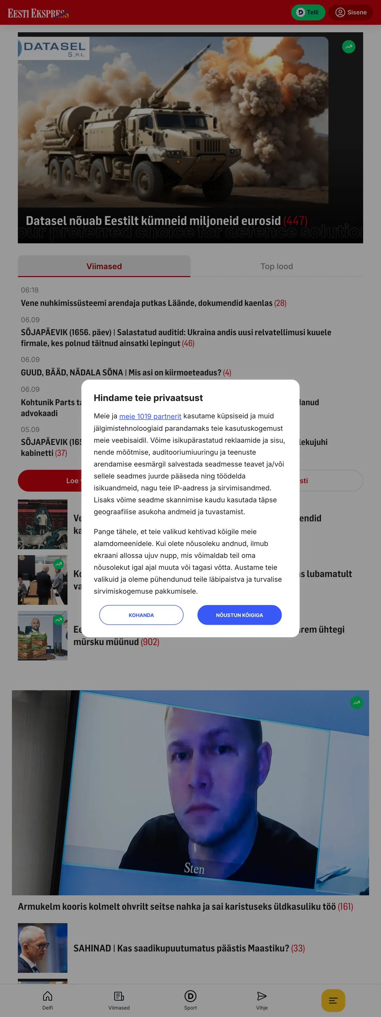 Screenshot of the Eesti Ekspress front page