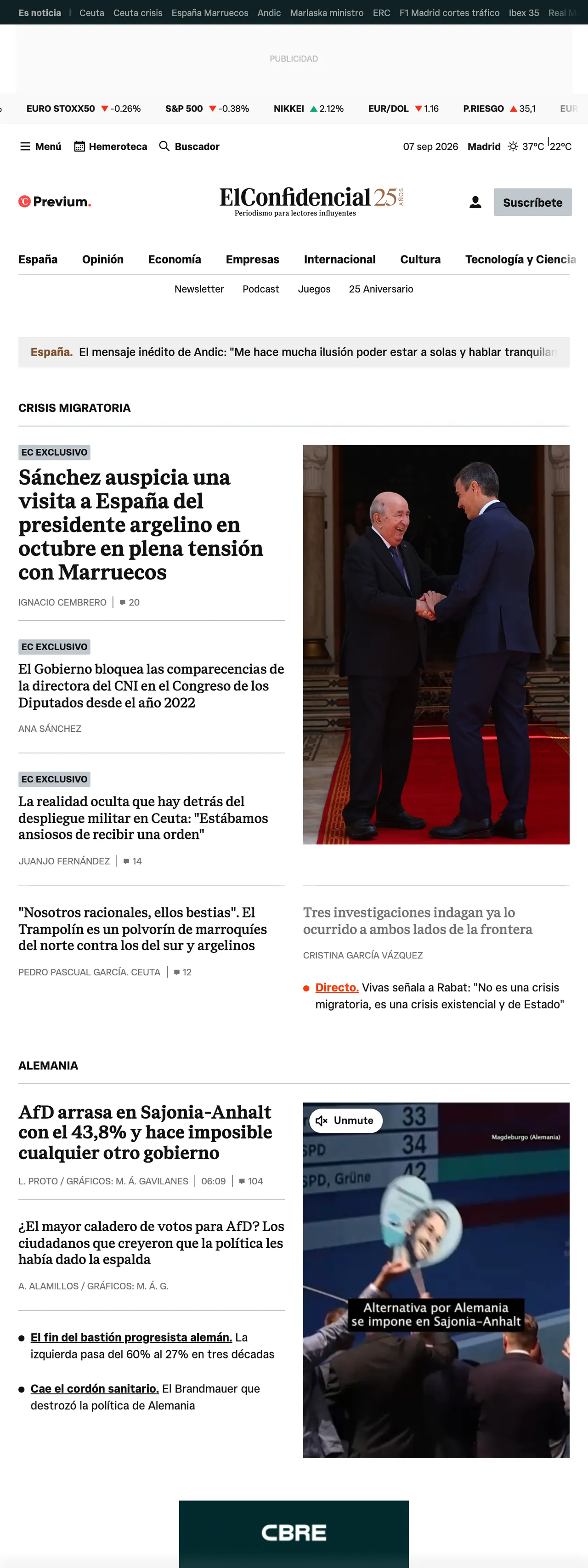 Screenshot of the El Confidencial front page