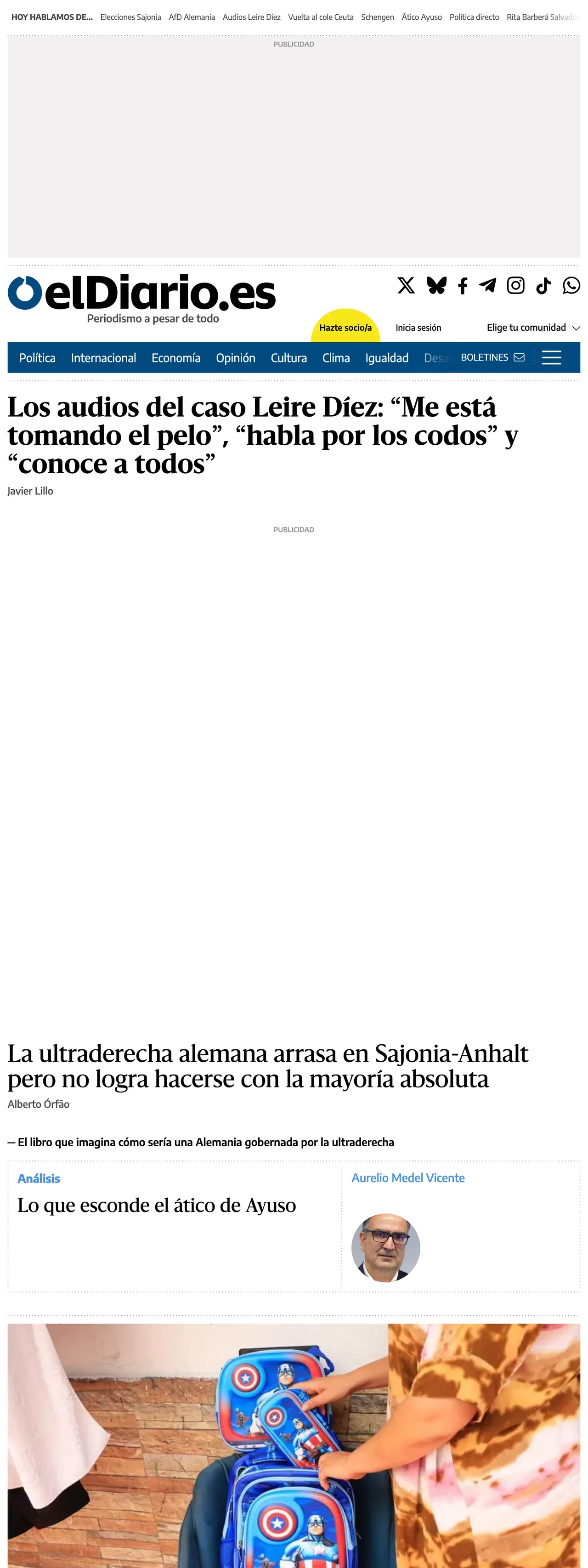 Screenshot of the elDiario.es front page