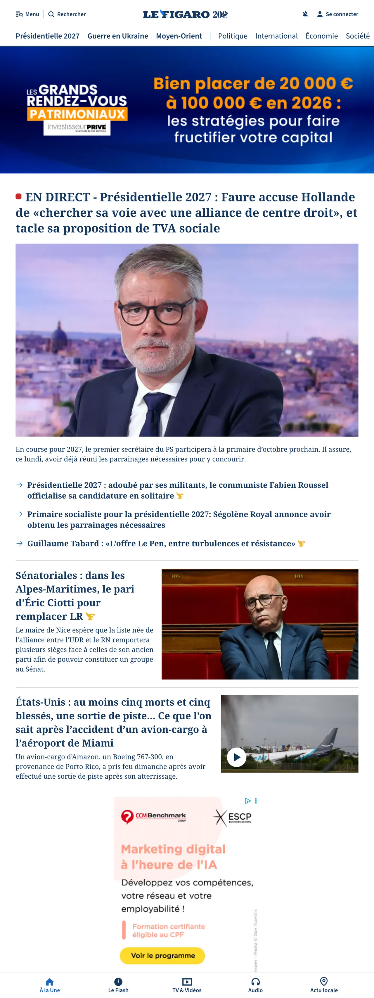 Screenshot of the Le Figaro front page