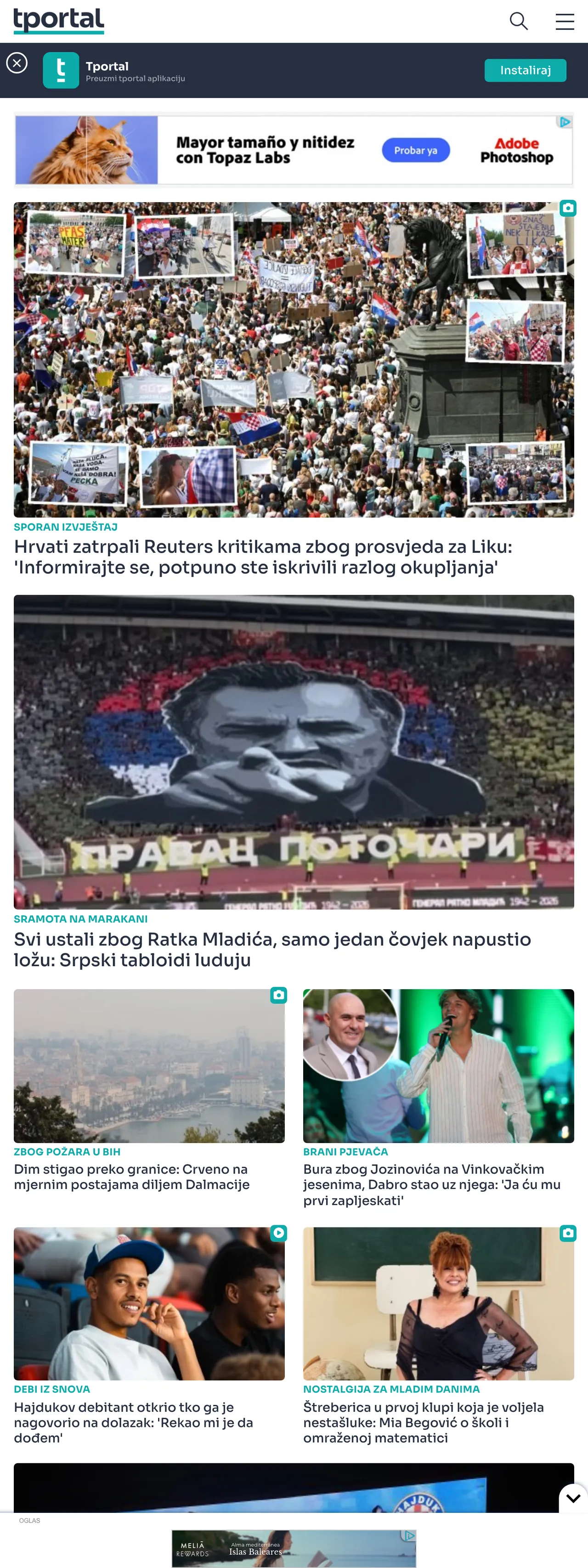 Screenshot of the tportal front page