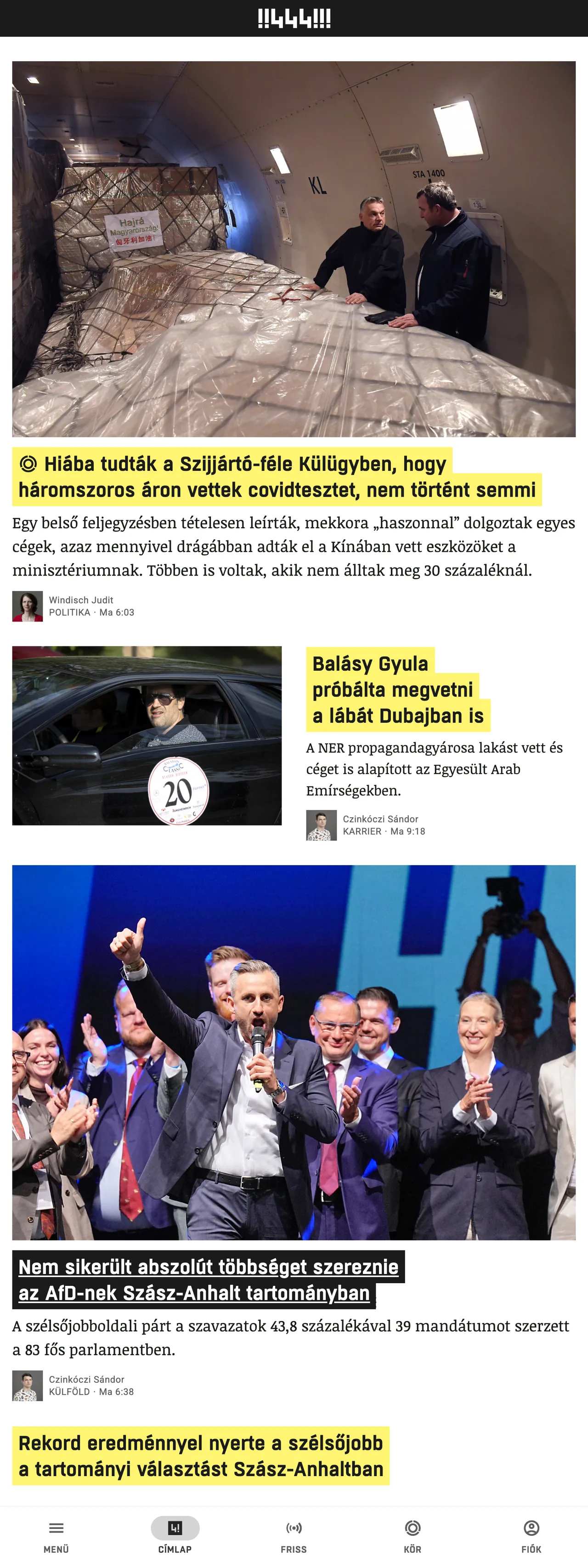 Screenshot of the 444 front page