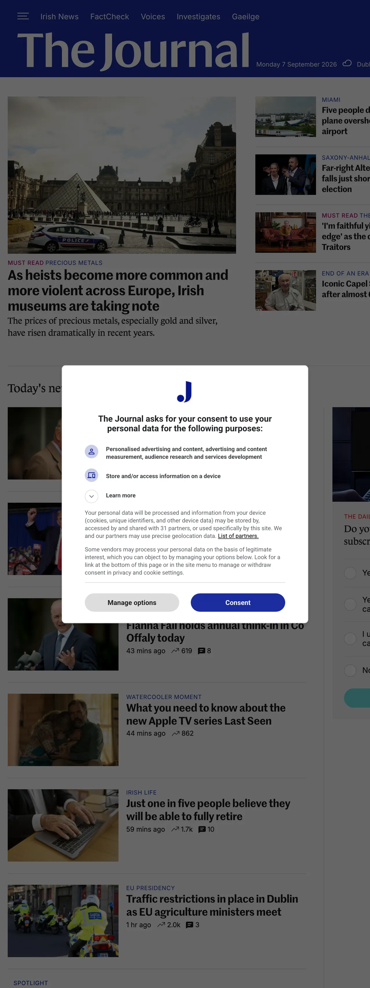 Screenshot of the TheJournal.ie front page