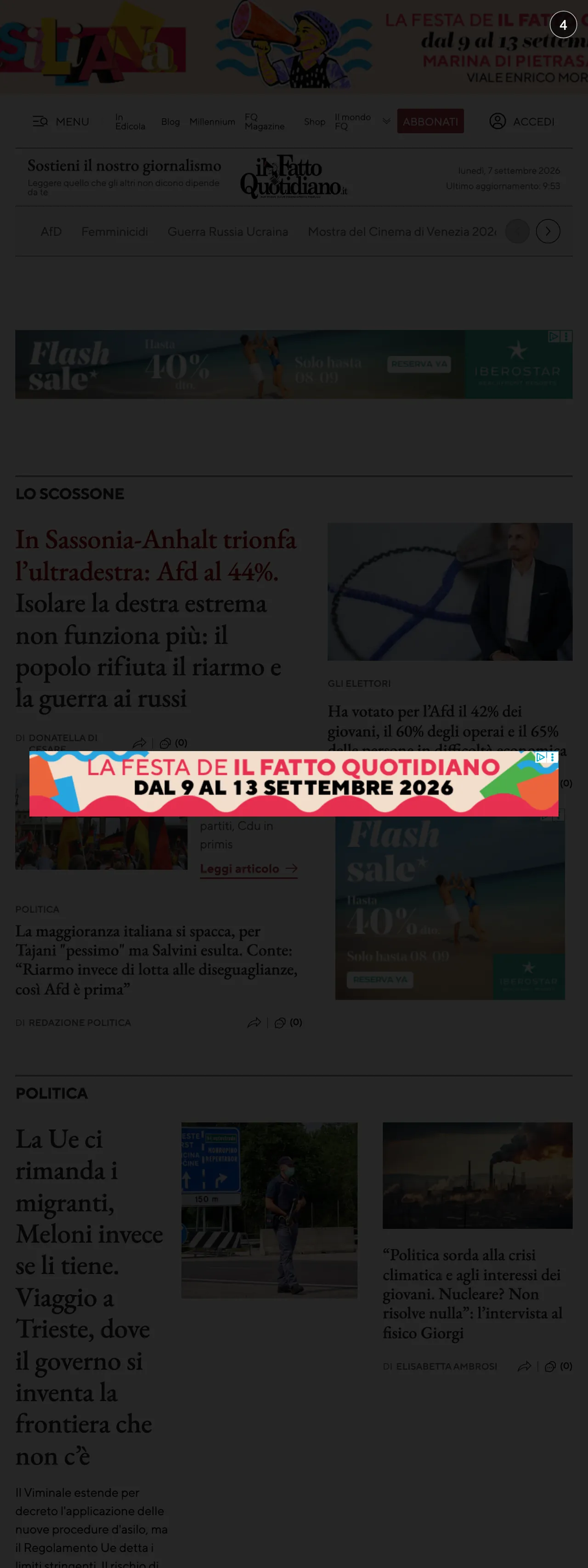 Screenshot of the Il Fatto Quotidiano front page