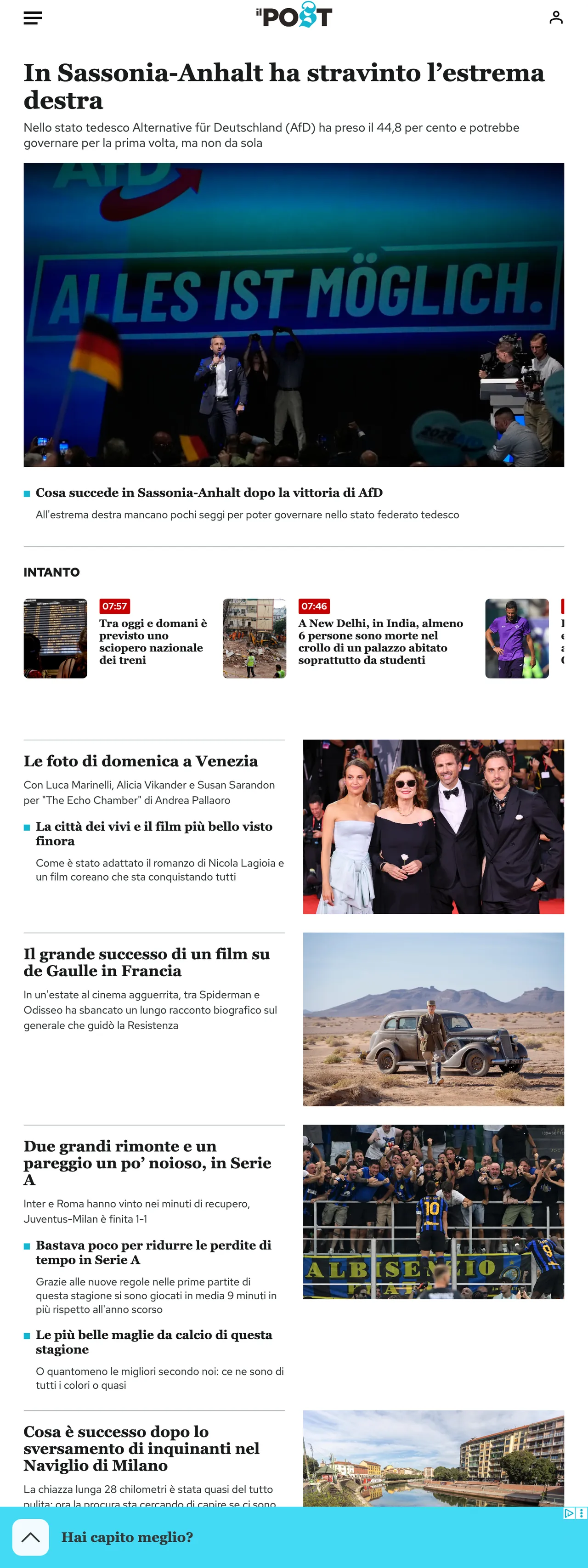 Screenshot of the Il Post front page
