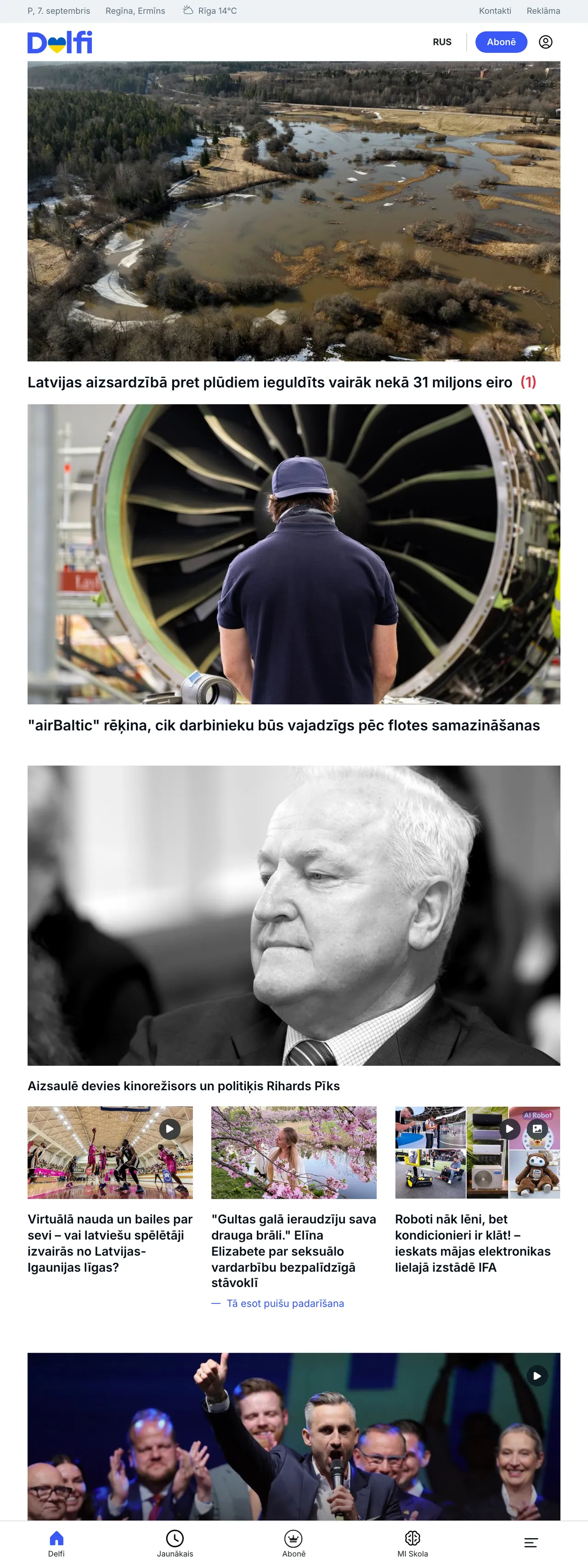 Screenshot of the Delfi front page