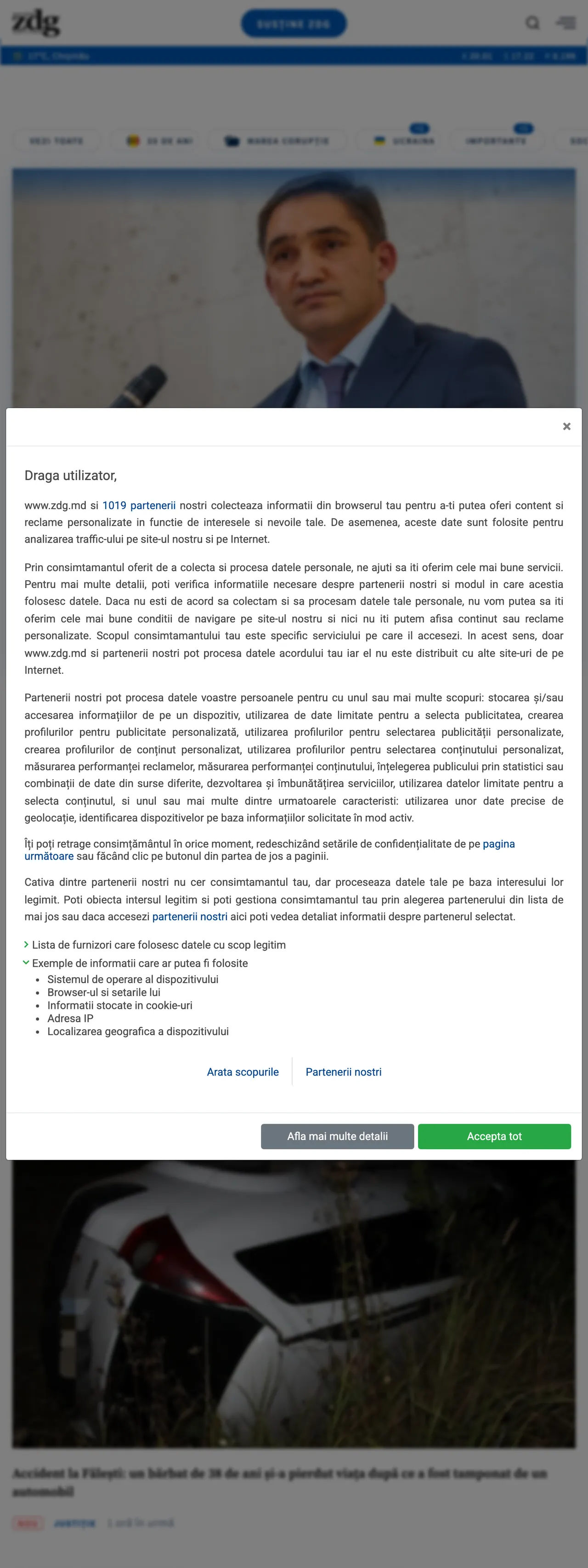 Screenshot of the Ziarul de Gardă front page