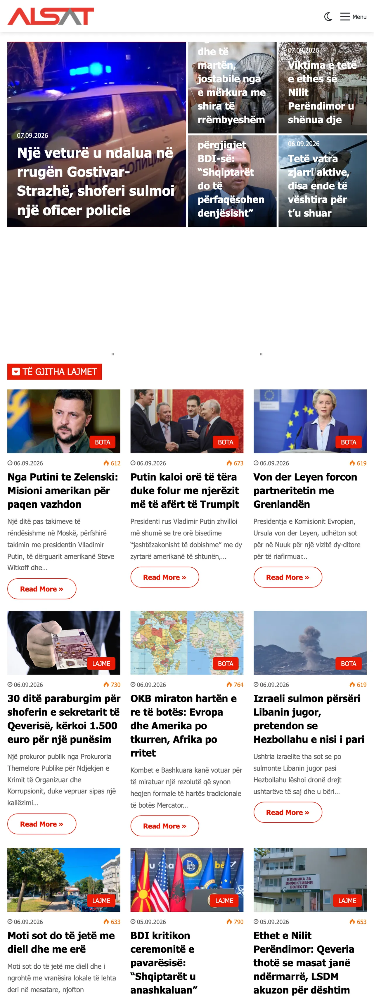 Screenshot of the ALSAT front page