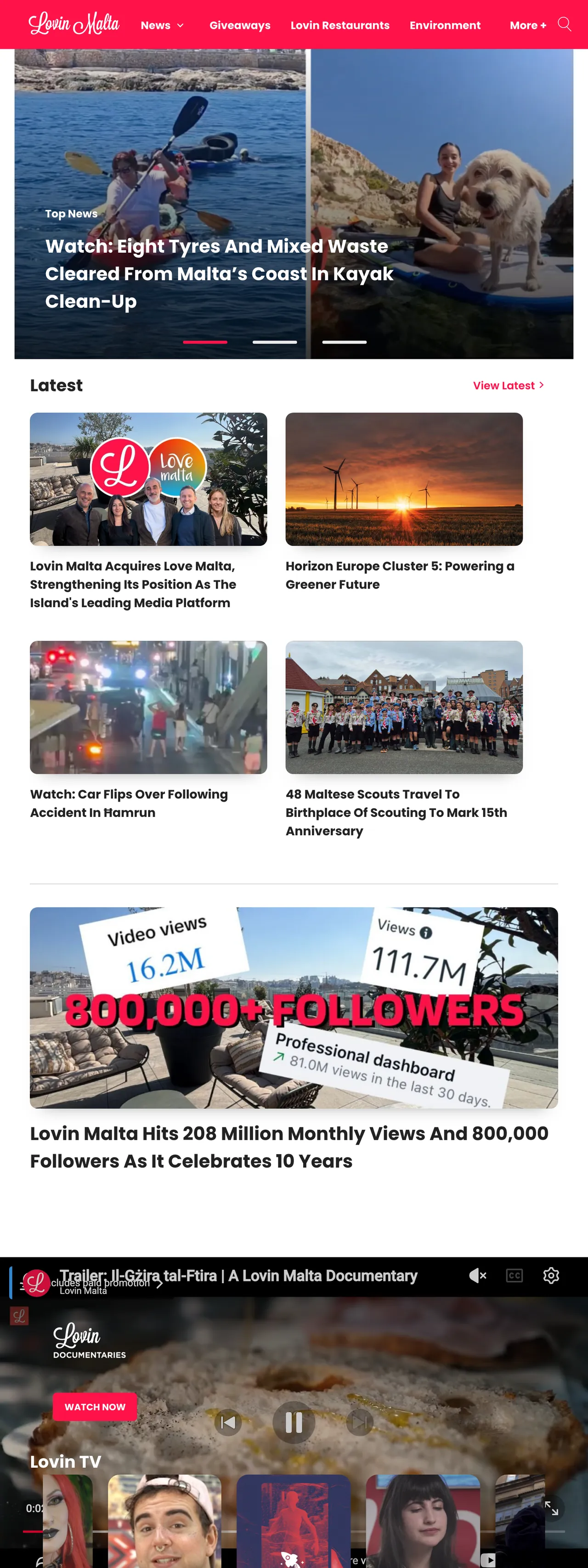 Screenshot of the Lovin Malta front page