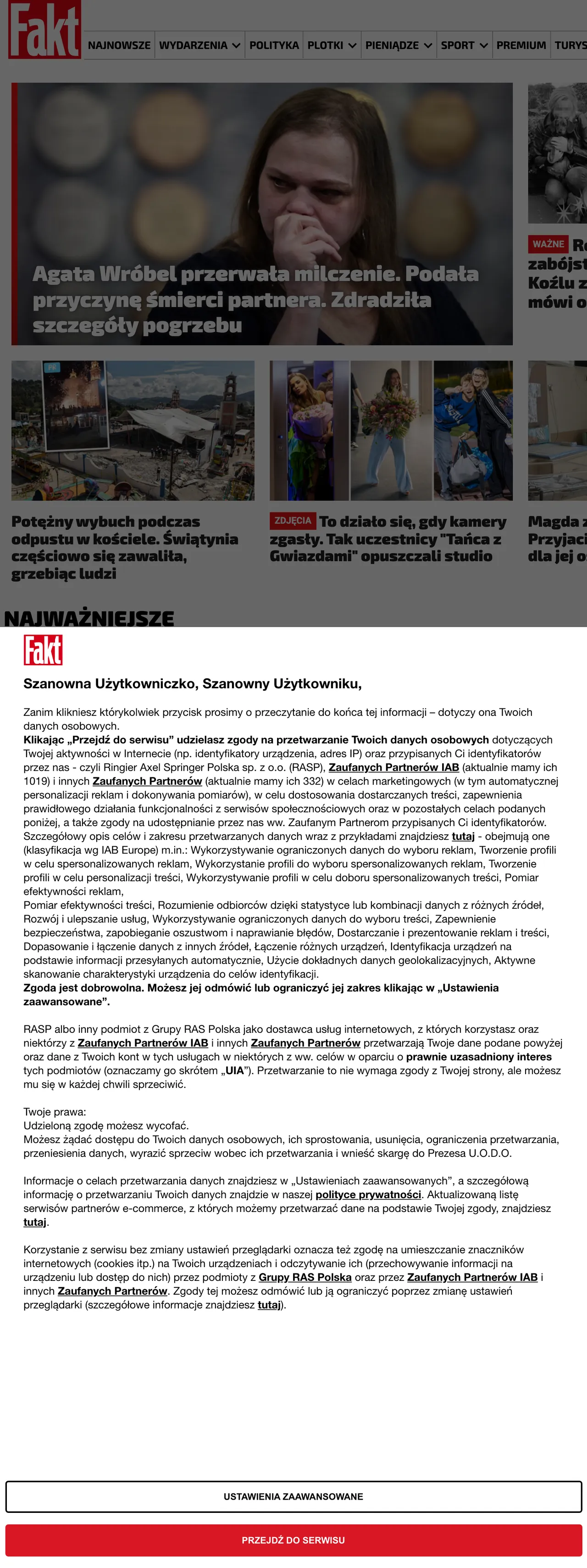 Screenshot of the Fakt front page