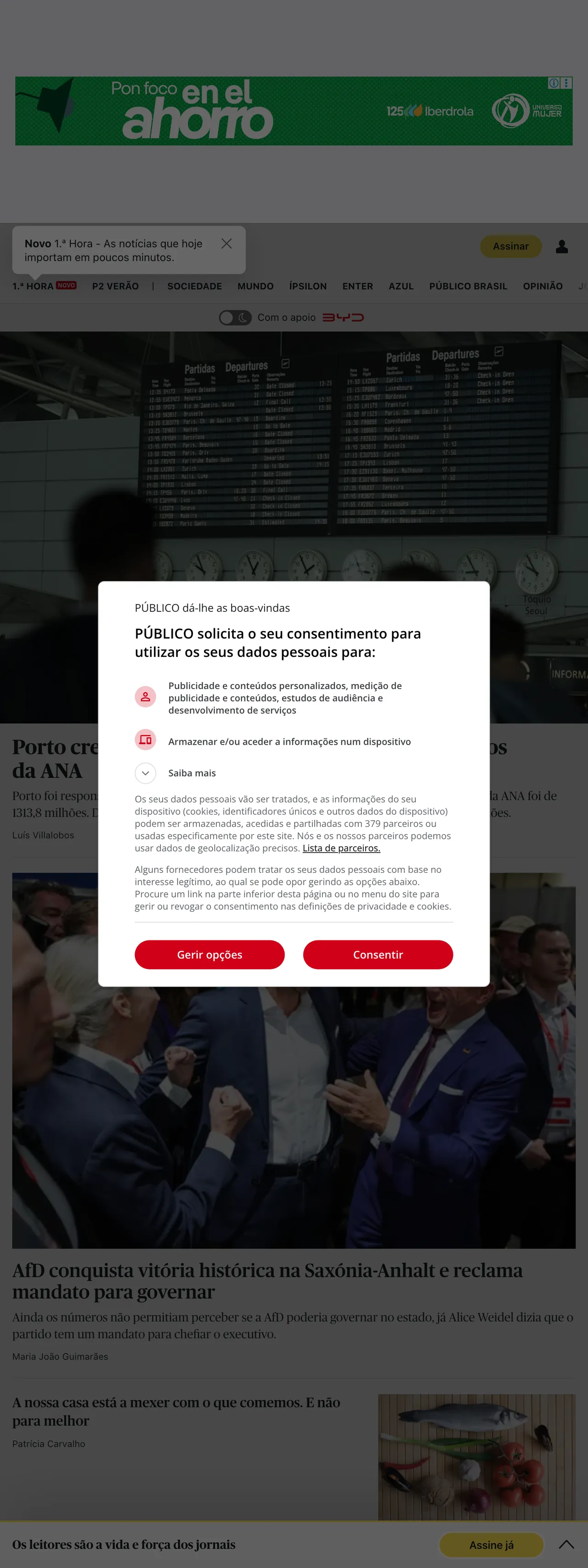 Screenshot of the Público front page