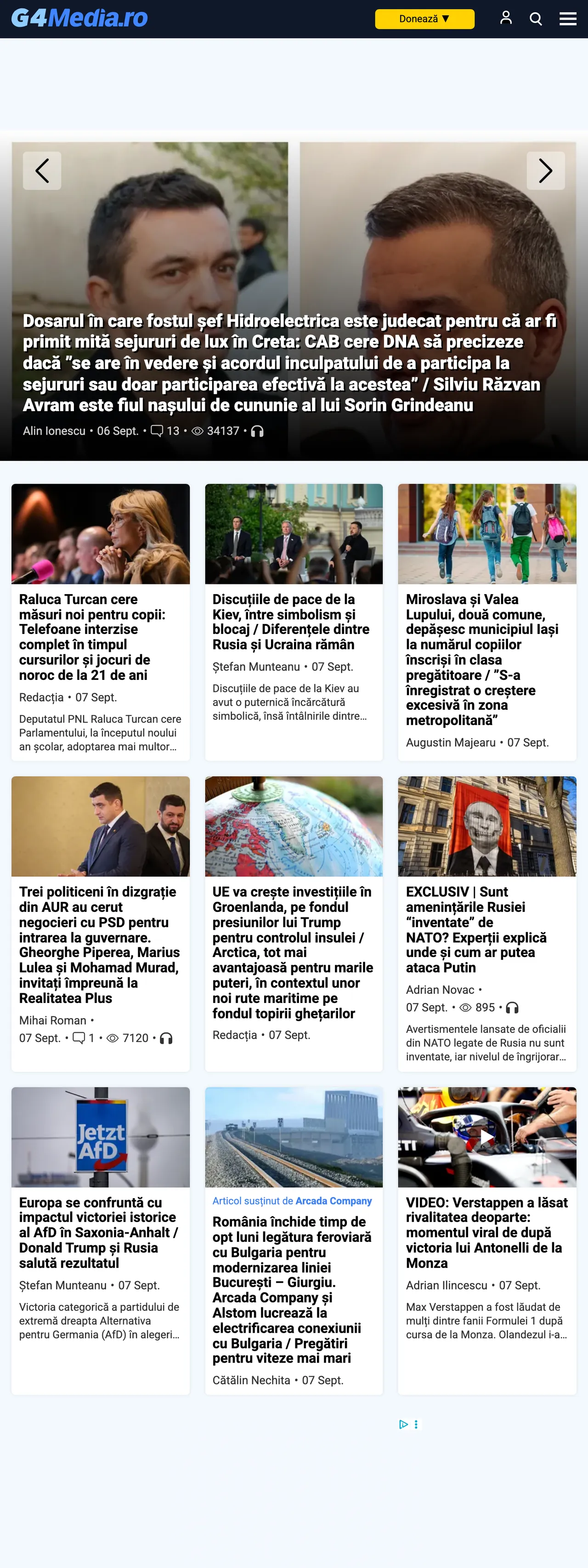 Screenshot of the G4Media front page