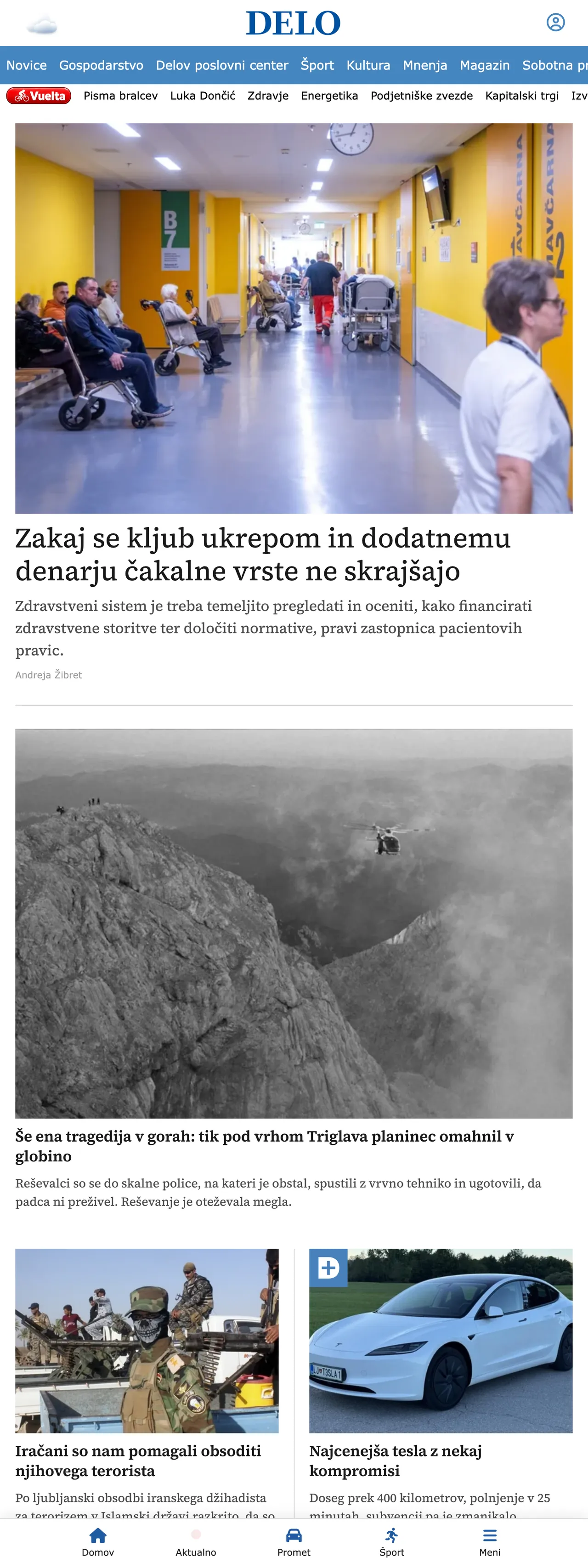 Screenshot of the Delo front page