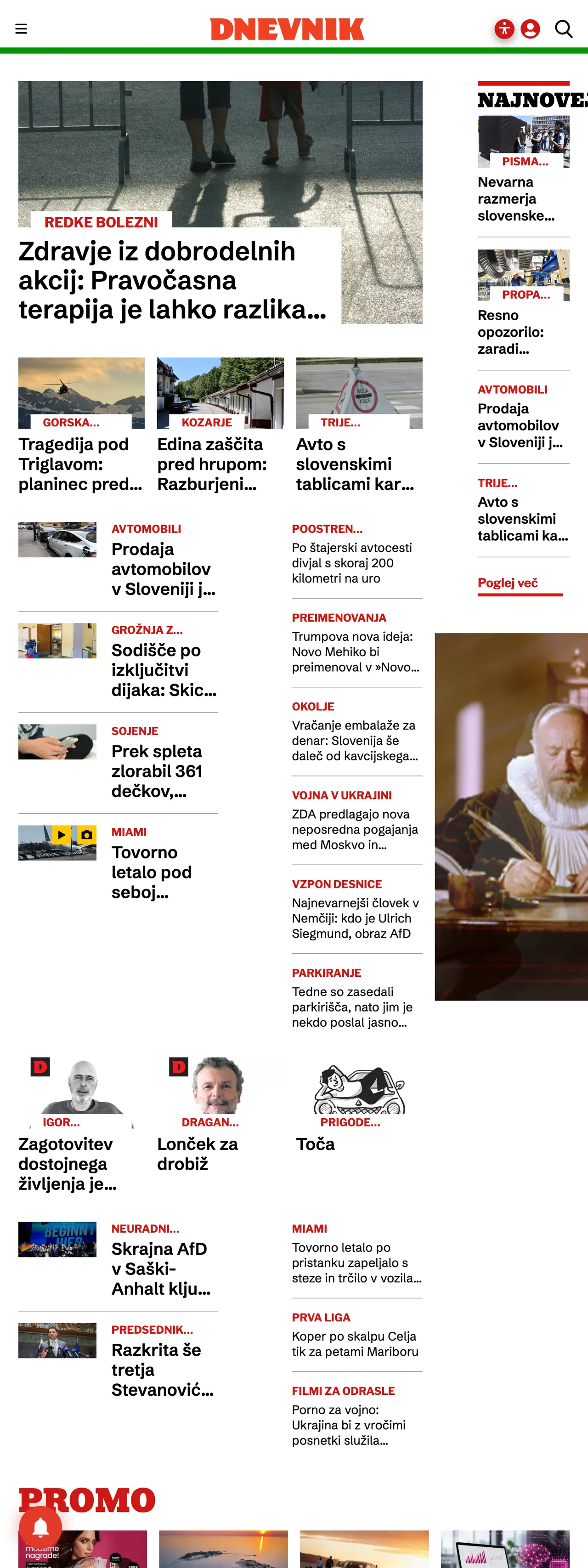 Screenshot of the Dnevnik front page