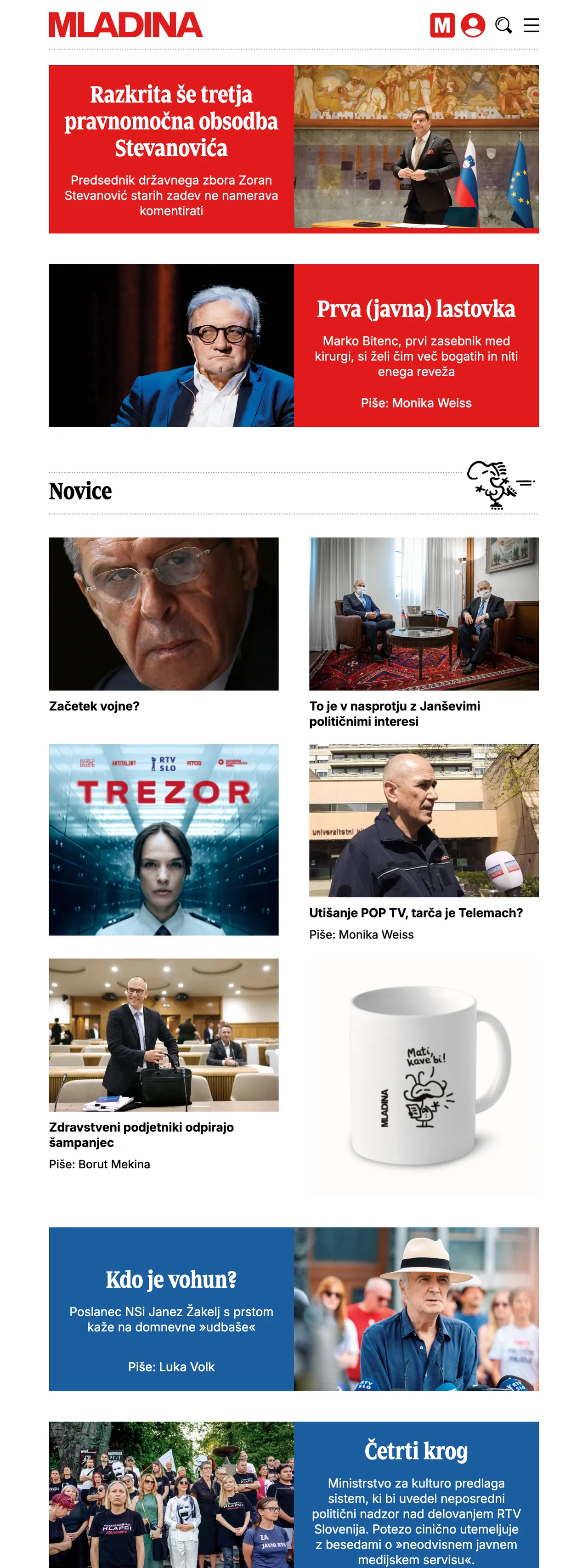 Screenshot of the Mladina front page