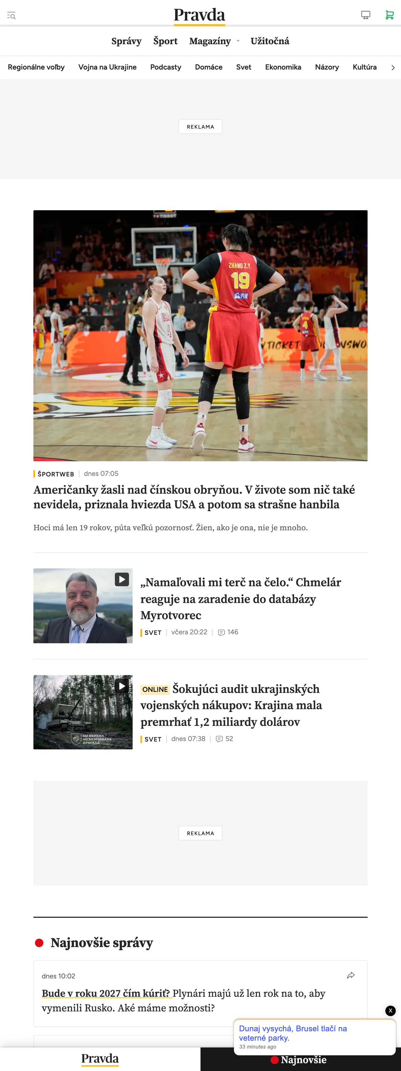 Screenshot of the Pravda front page