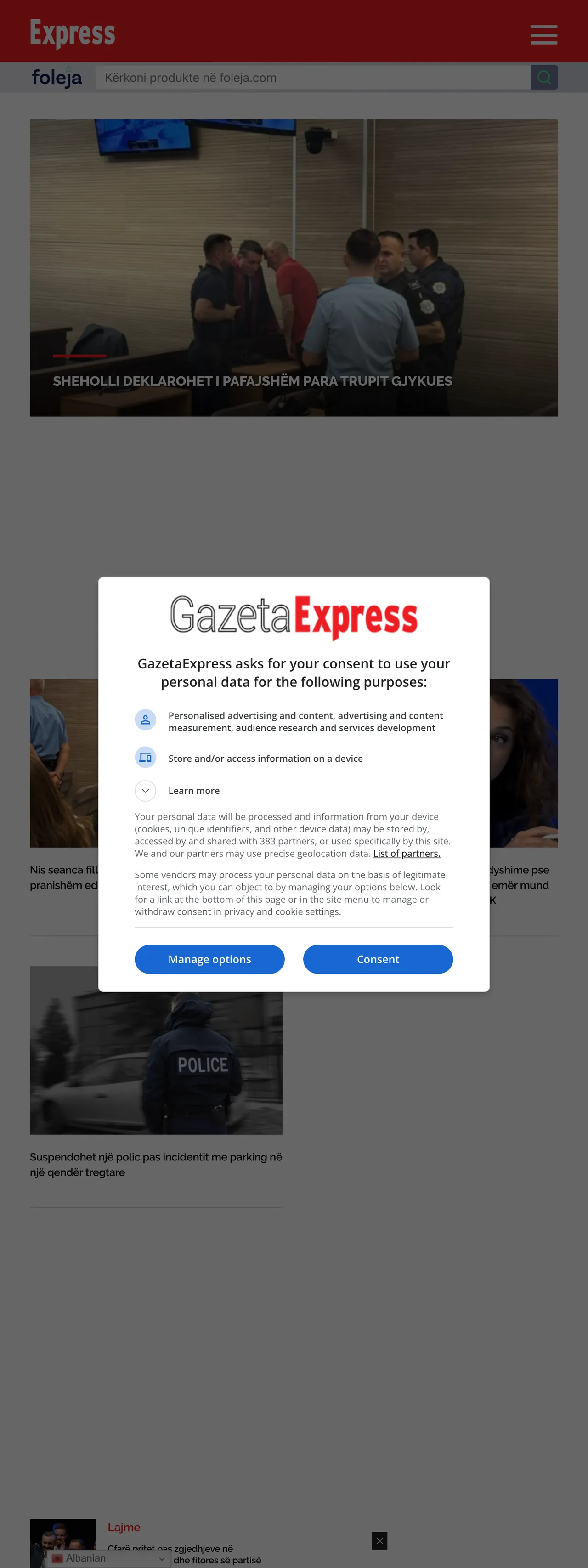 Screenshot of the Gazeta Express front page