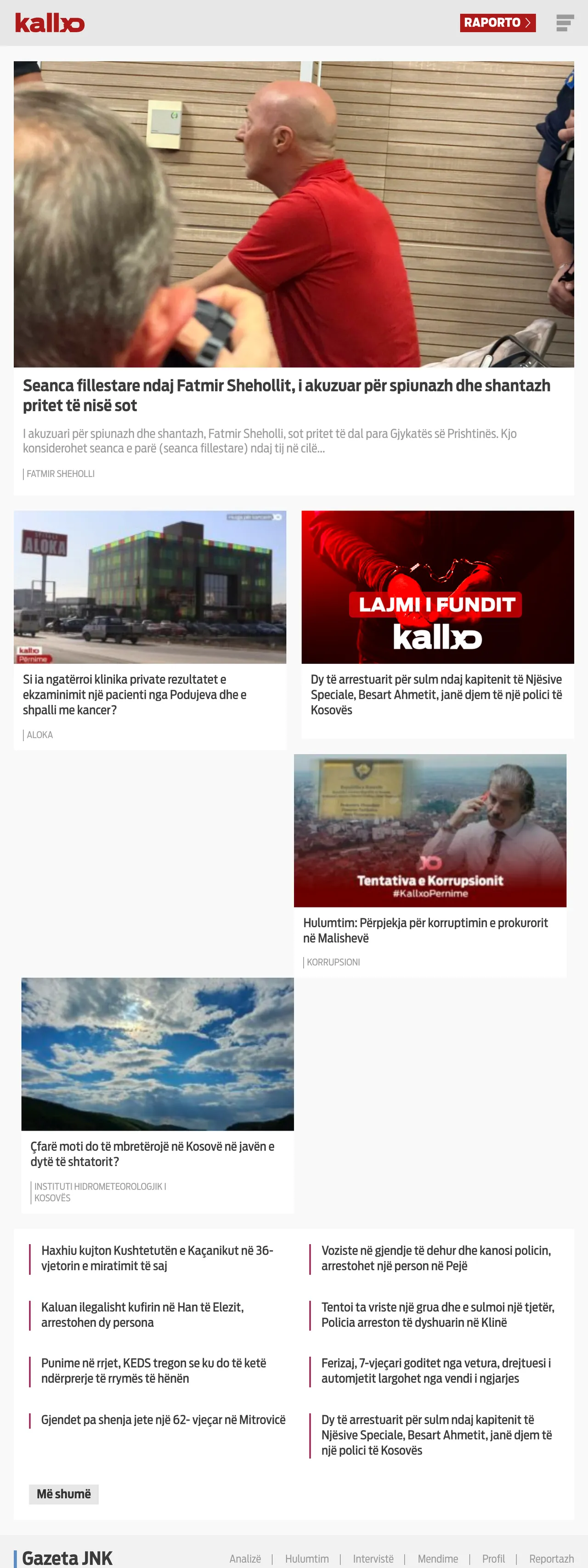 Screenshot of the Kallxo front page