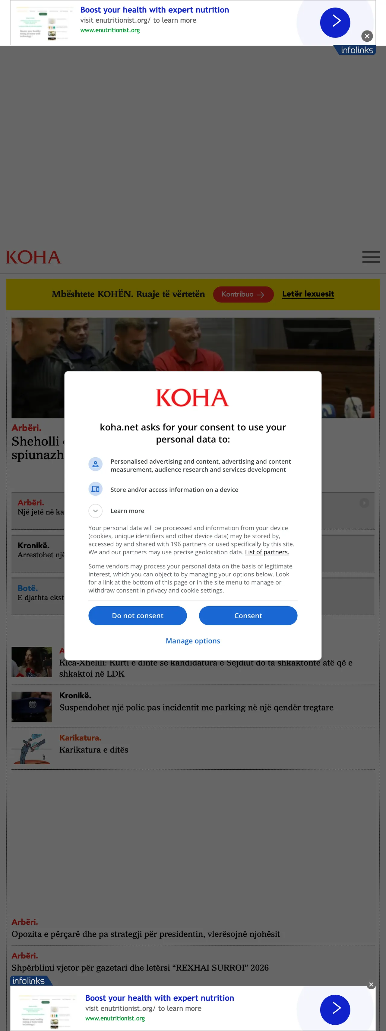 Screenshot of the Koha Ditore front page