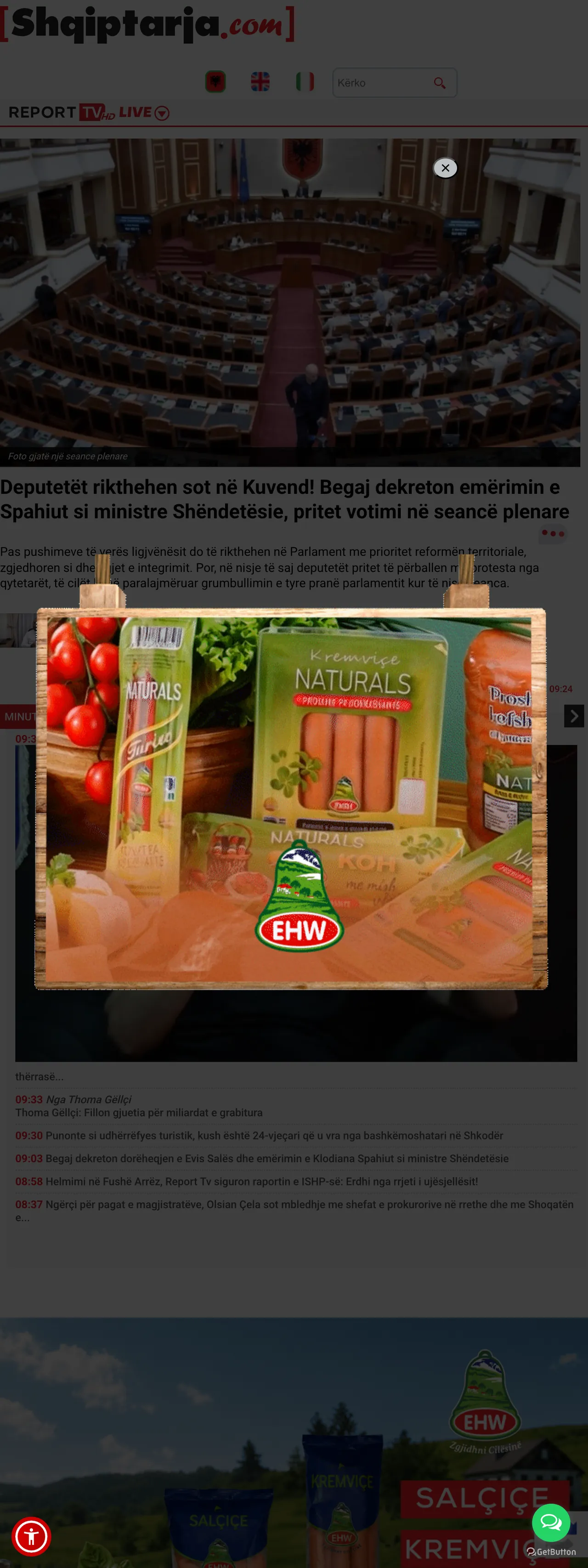 Screenshot of the Shqiptarja.com front page