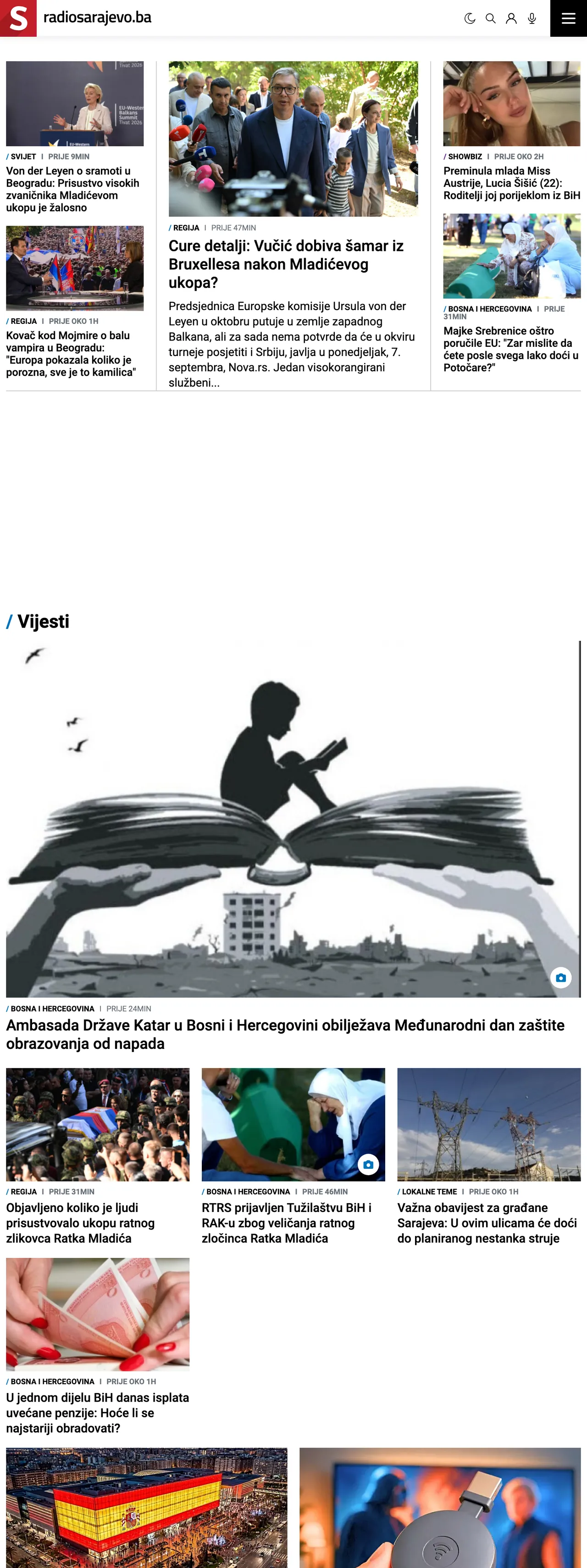Screenshot of the Radio Sarajevo front page
