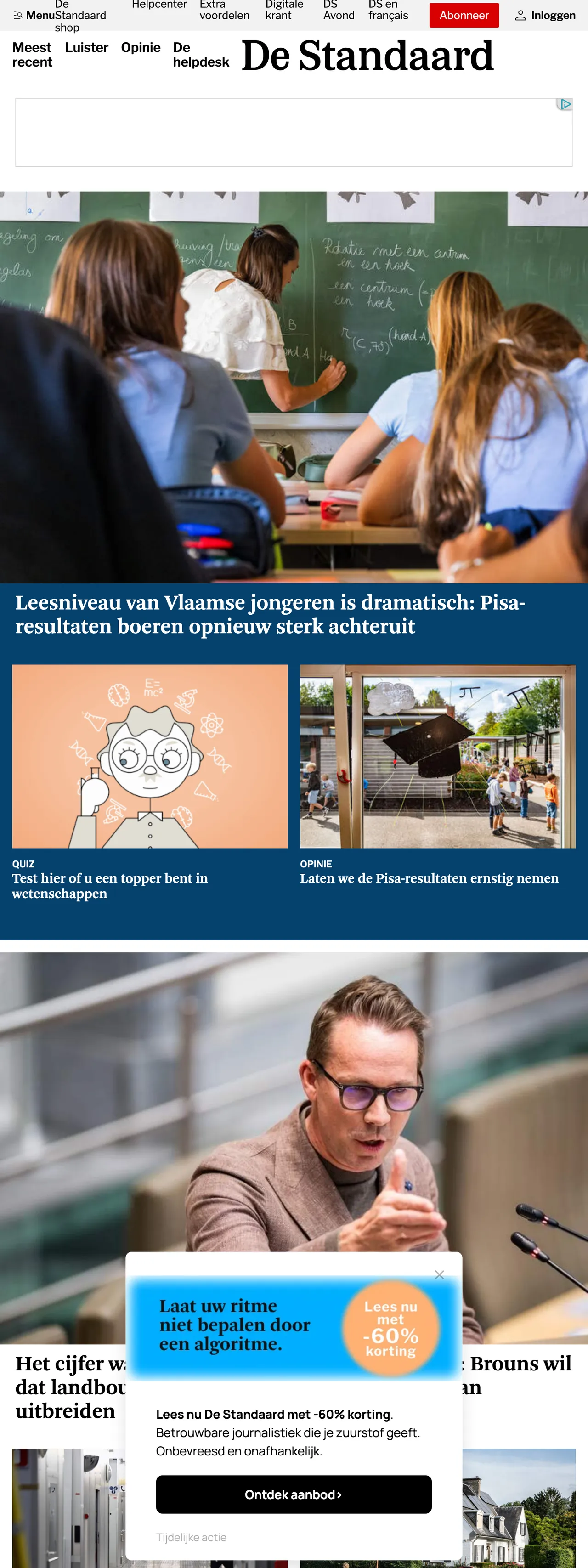 Screenshot of the De Standaard front page