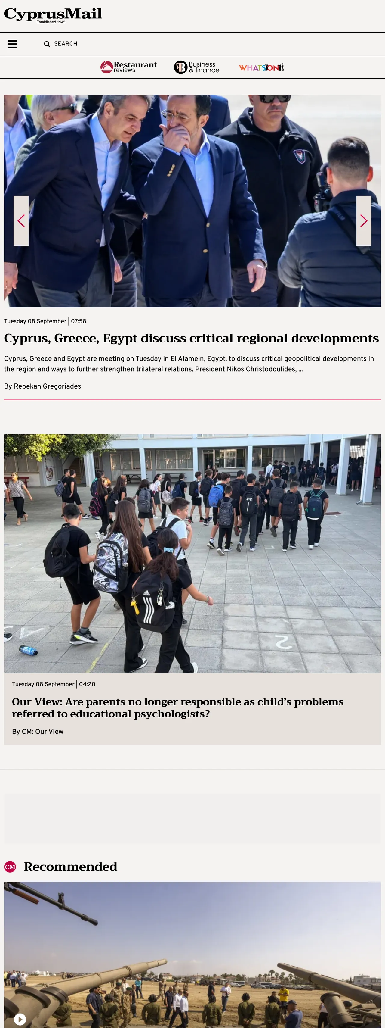 Screenshot of the Cyprus Mail front page