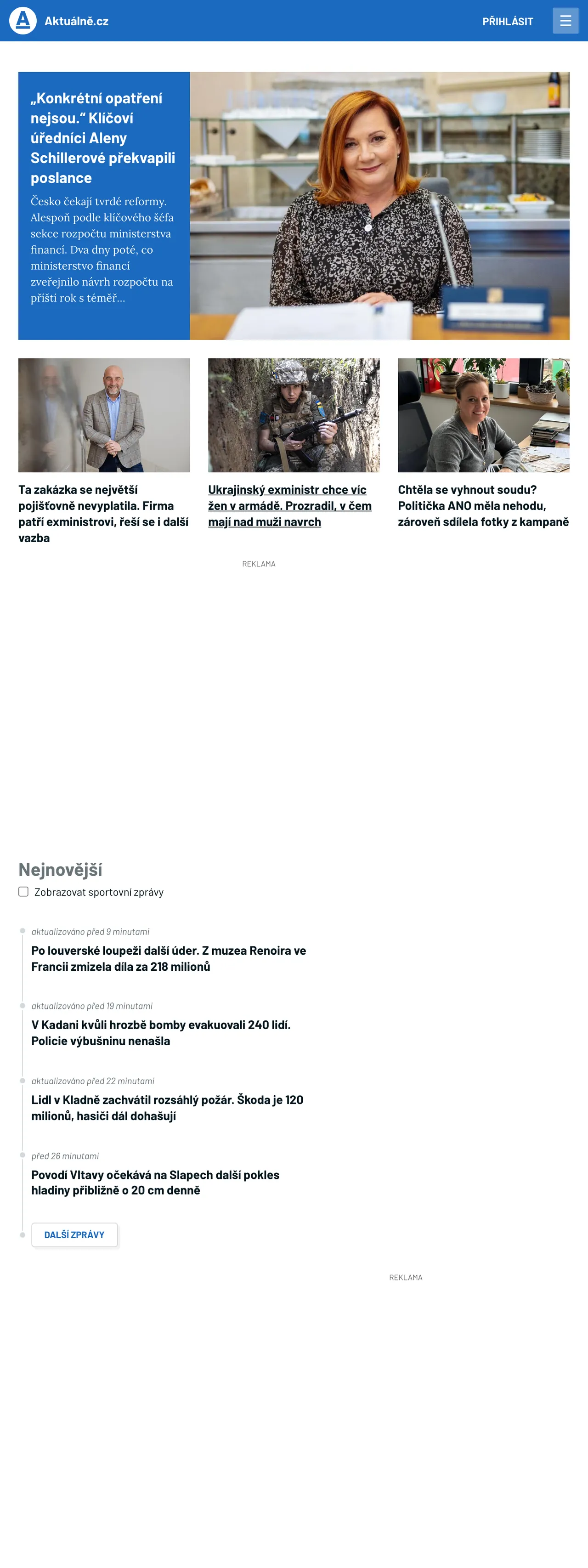 Screenshot of the Aktuálně.cz front page