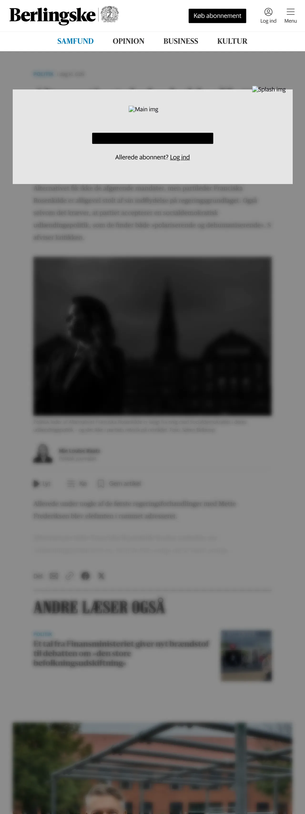 Screenshot of the Berlingske front page