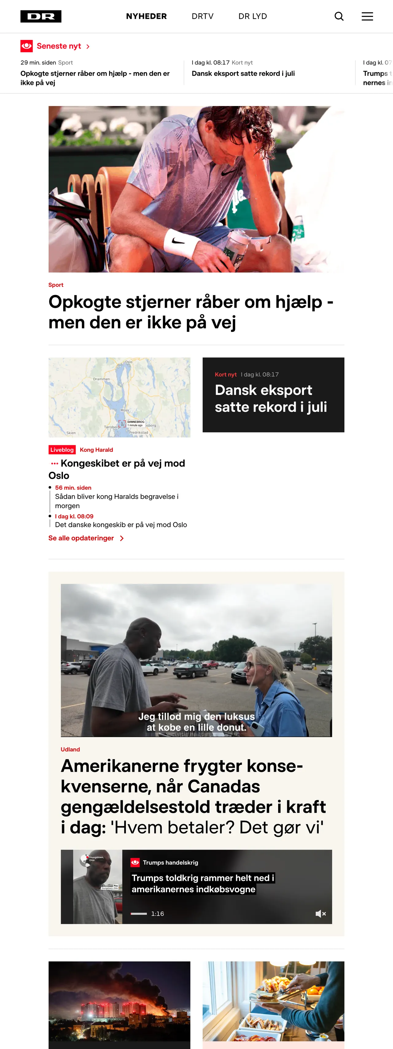Screenshot of the DR front page