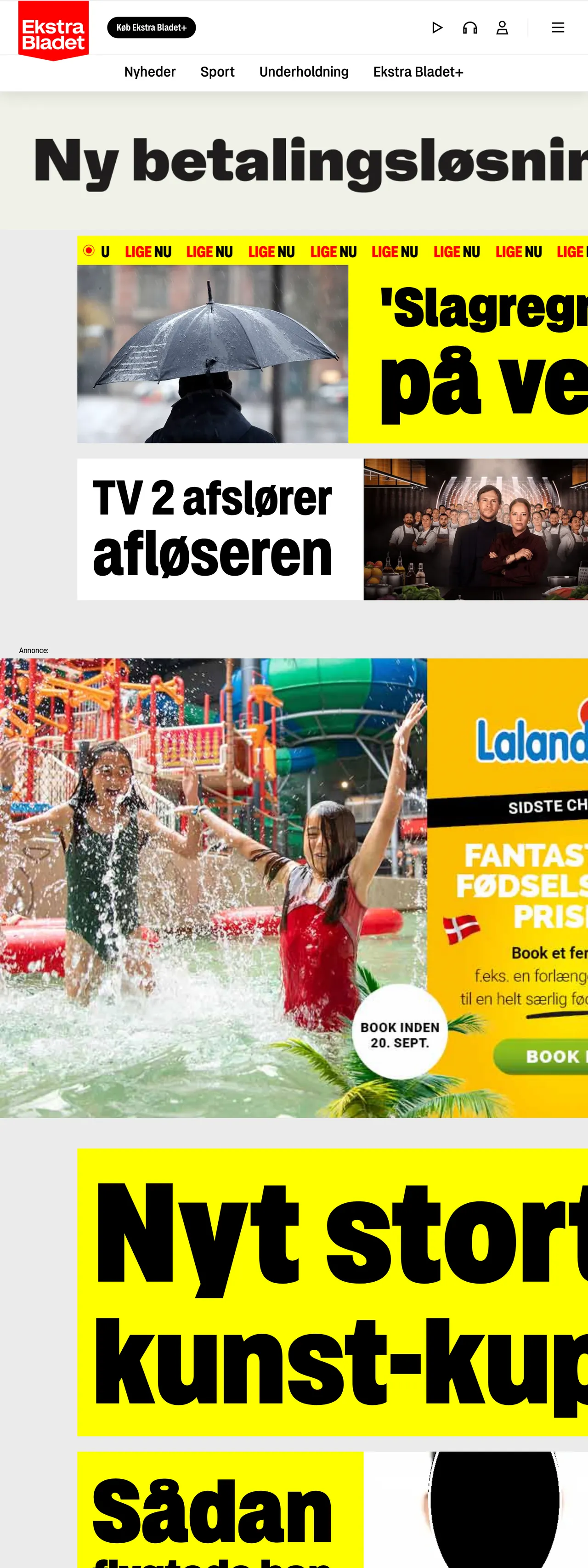 Screenshot of the Ekstra Bladet front page