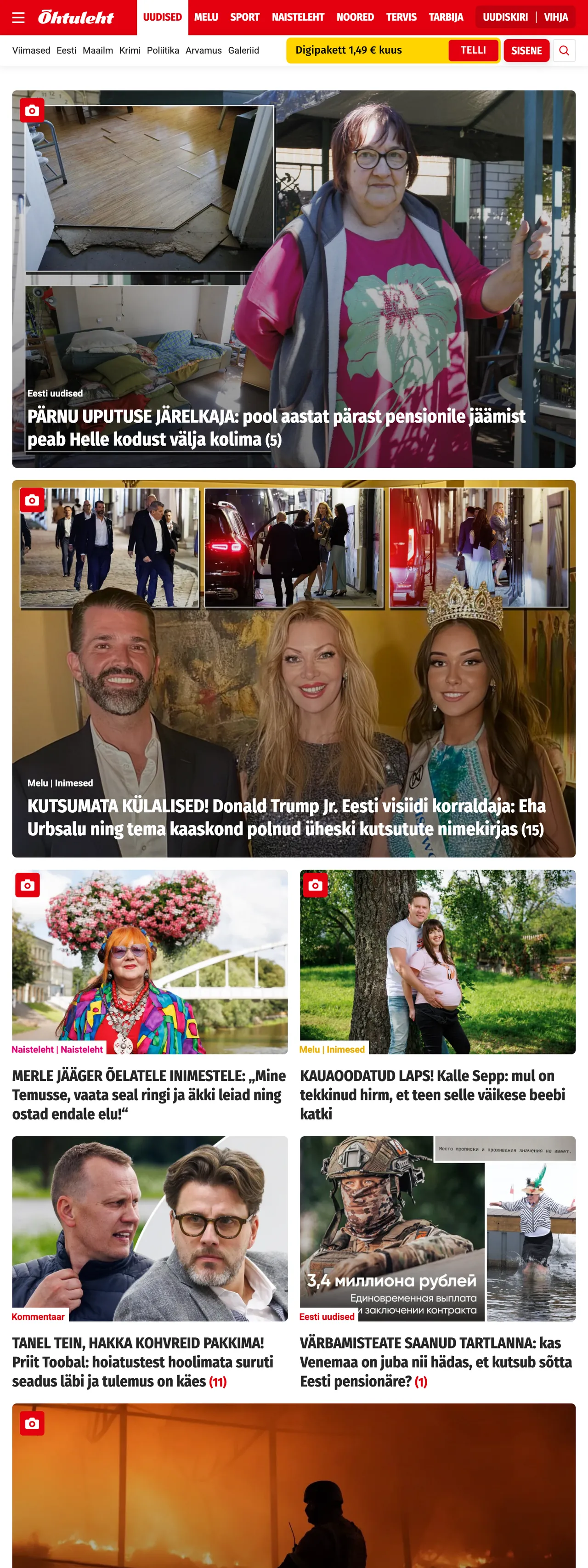 Screenshot of the Õhtuleht front page