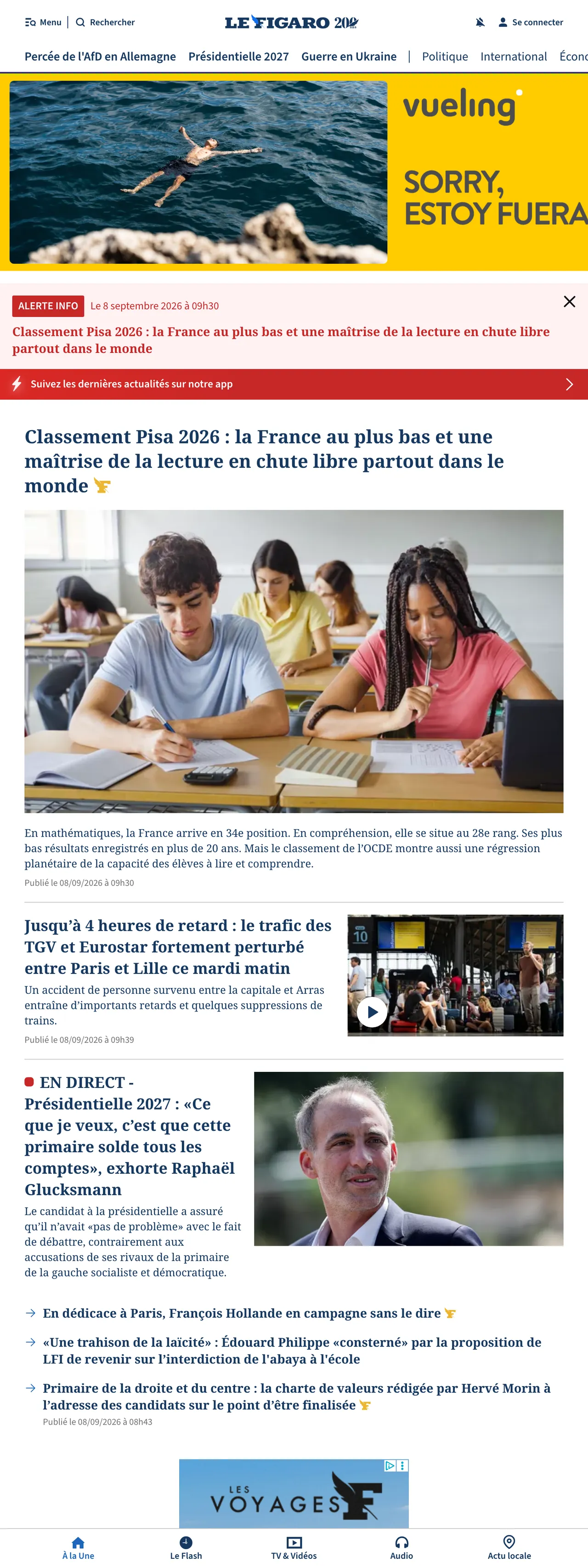 Screenshot of the Le Figaro front page