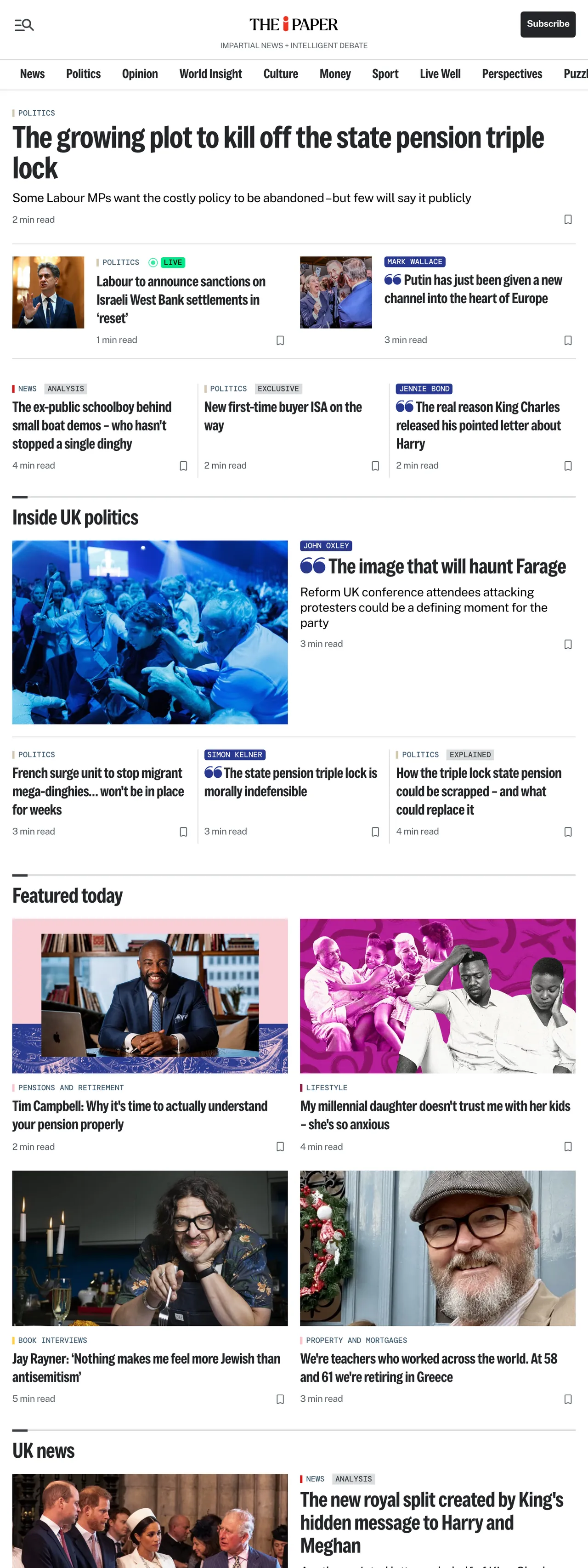 Screenshot of the The i Paper front page