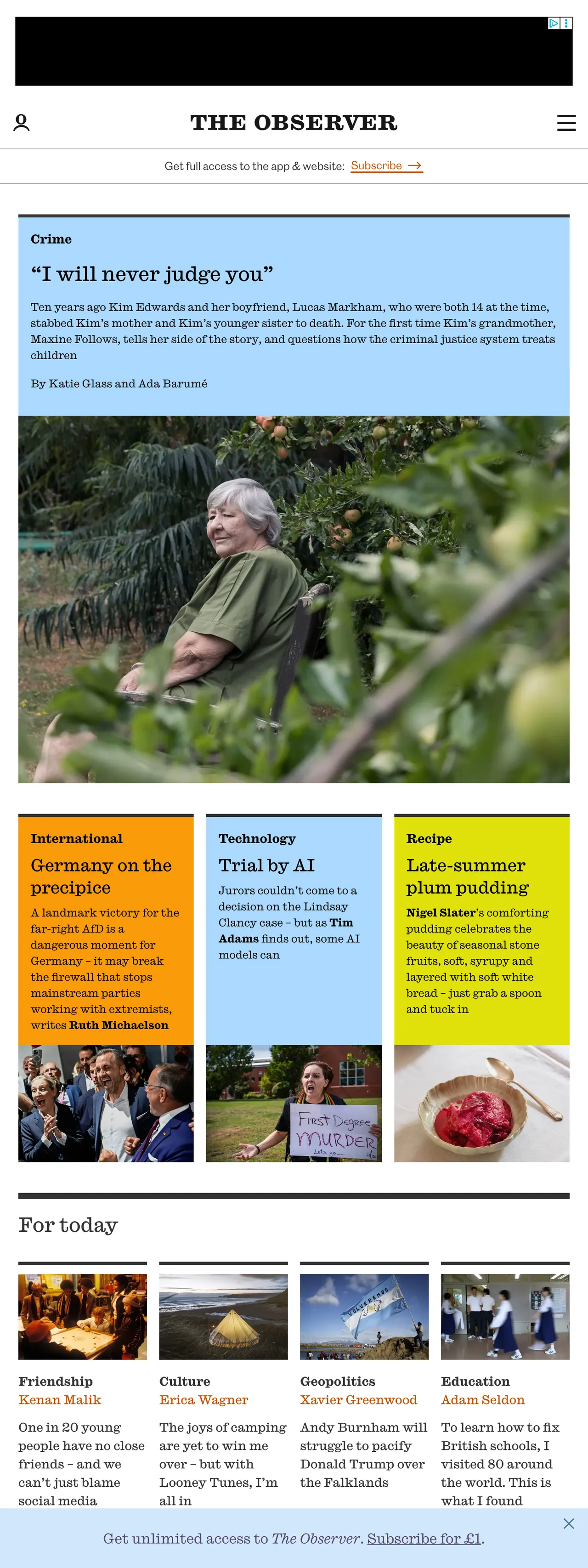 Screenshot of the The Observer front page
