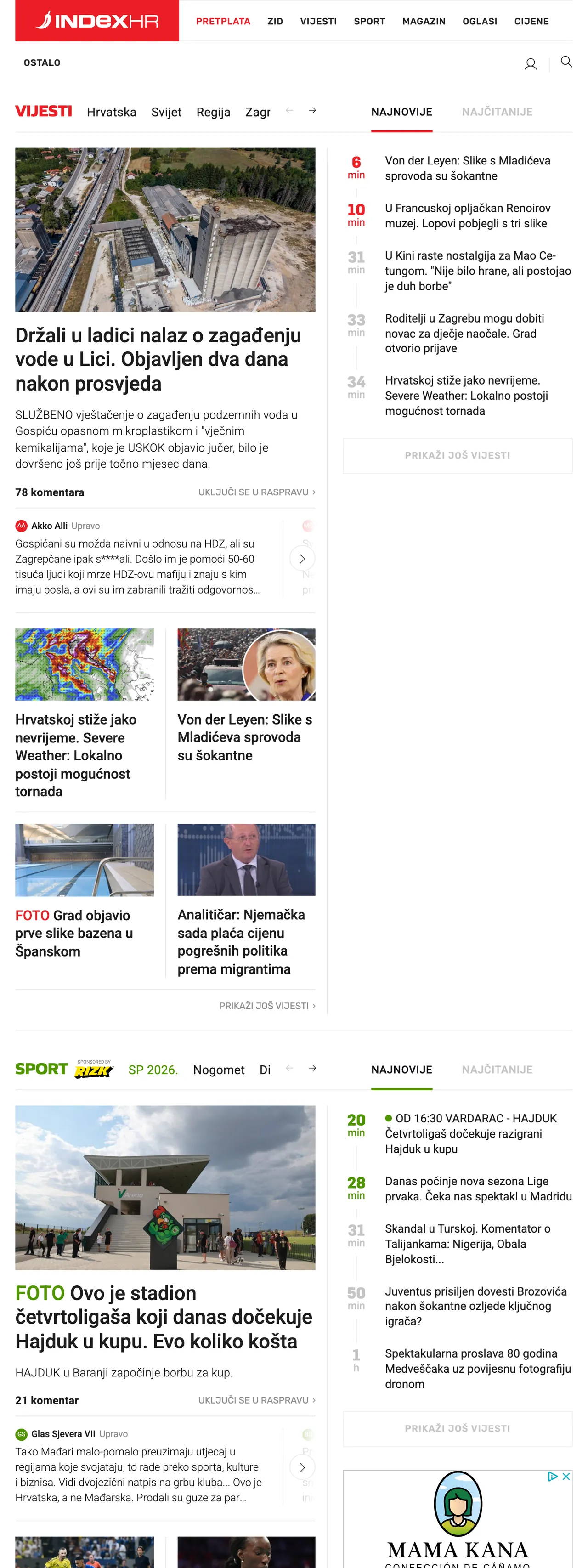 Screenshot of the Index.hr front page