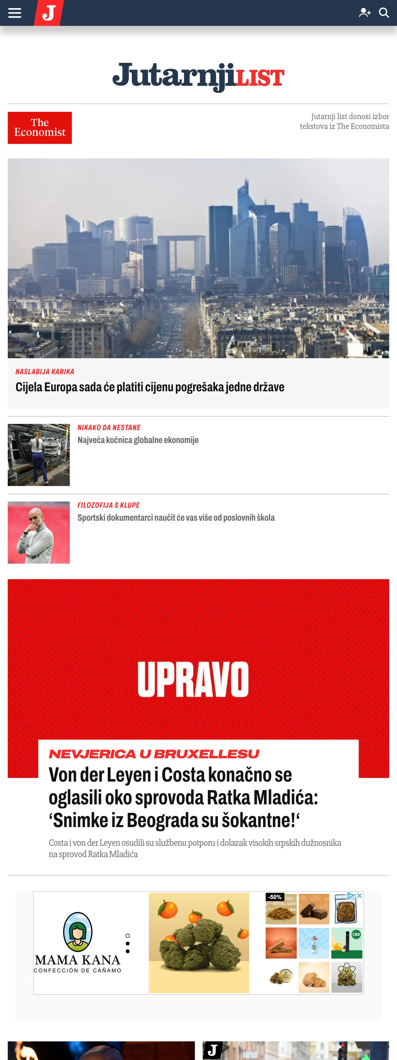 Screenshot of the Jutarnji list front page
