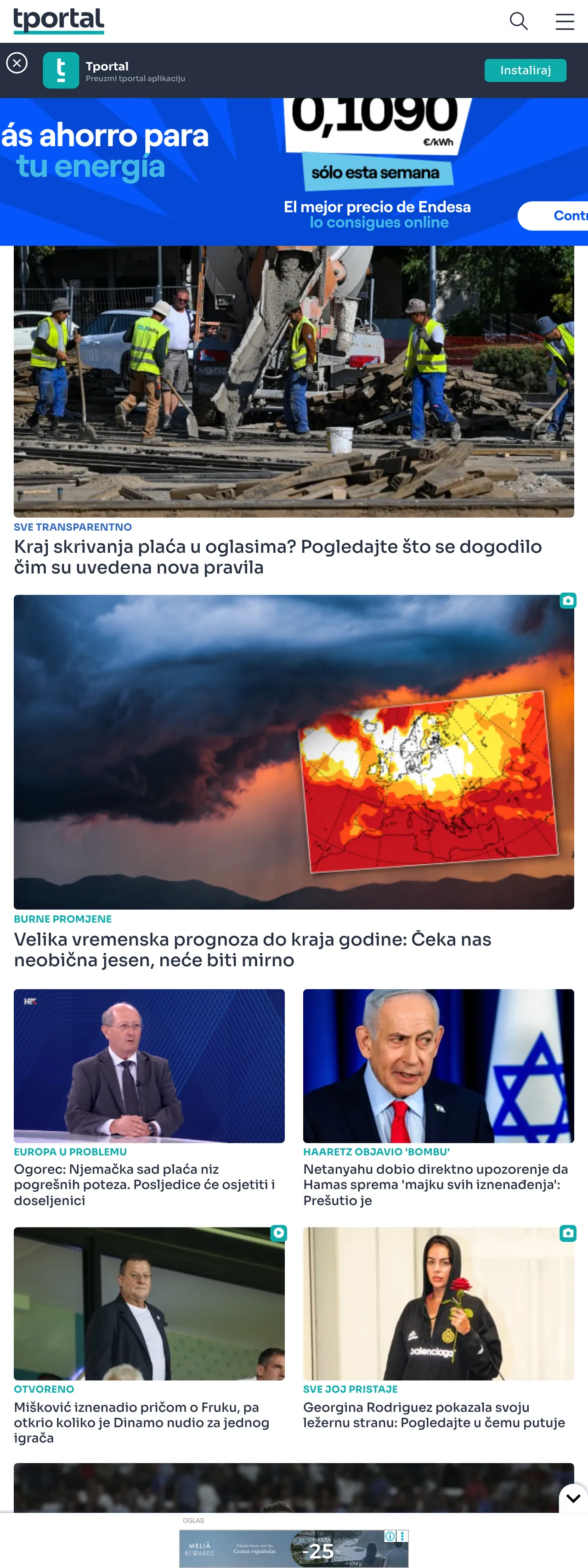 Screenshot of the tportal front page