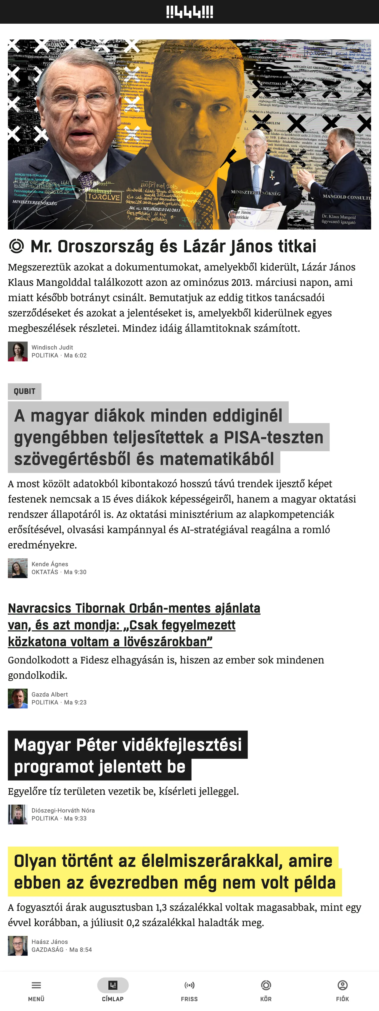 Screenshot of the 444 front page