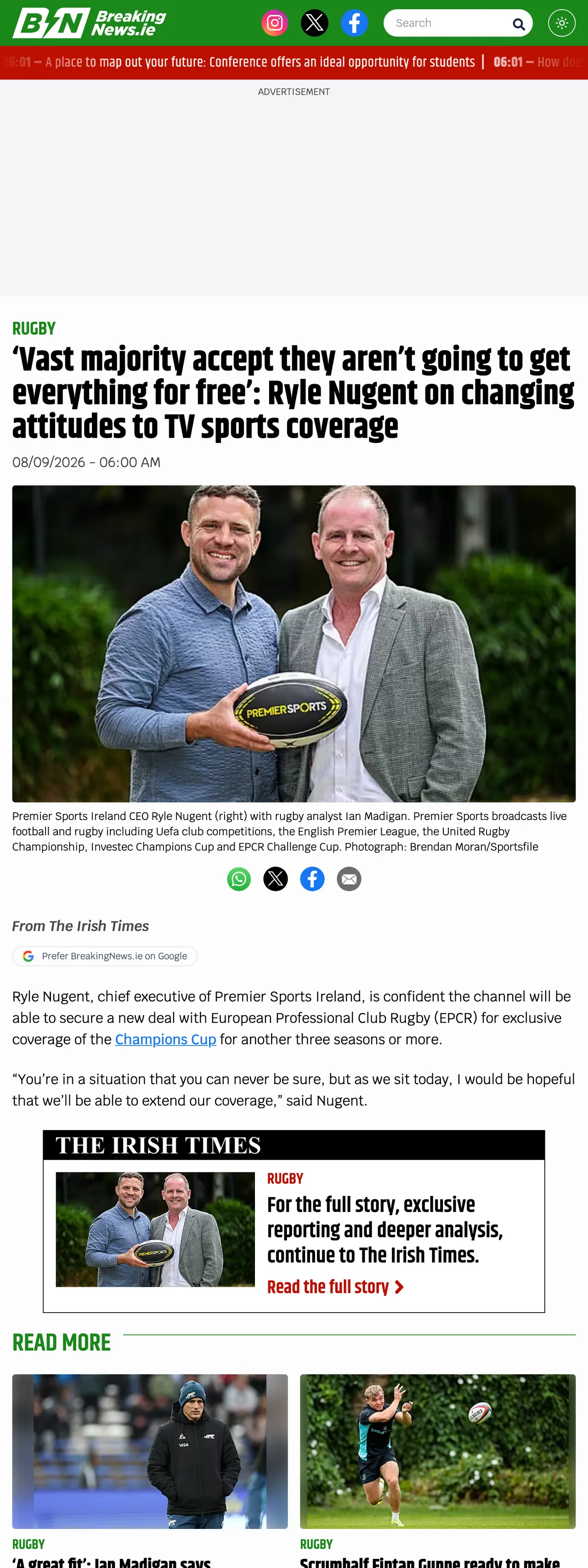 Screenshot of the BreakingNews.ie front page
