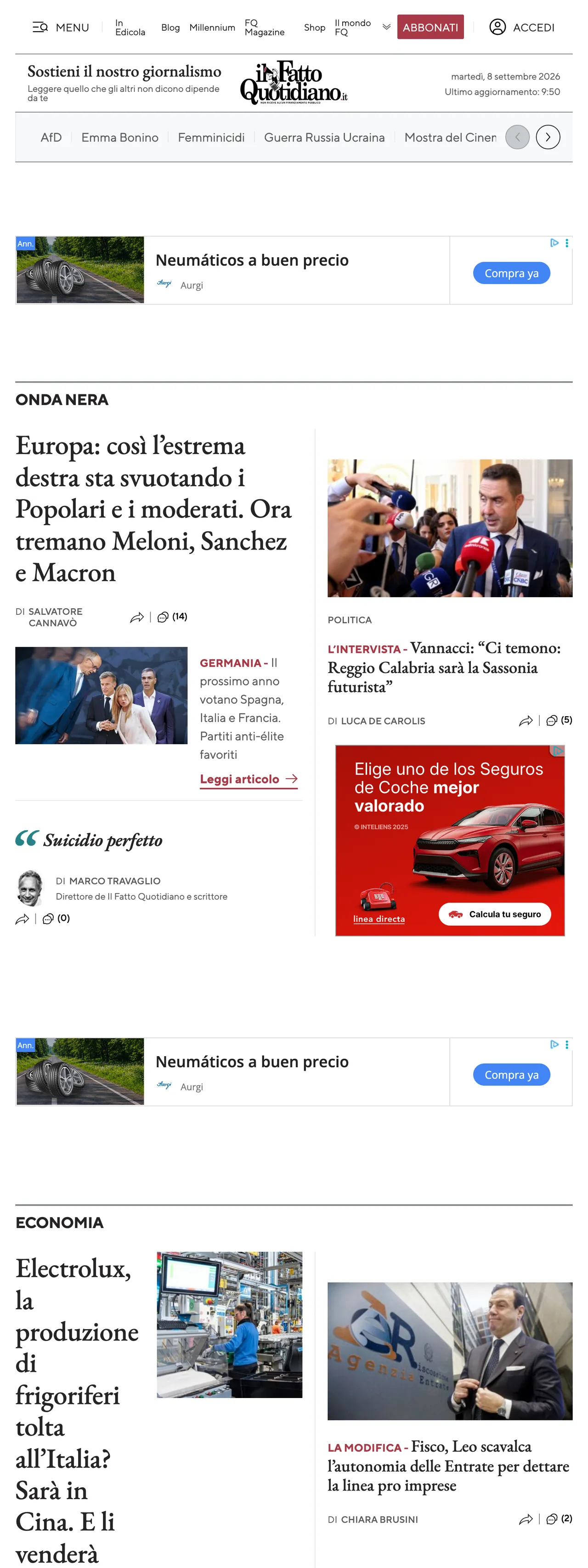 Screenshot of the Il Fatto Quotidiano front page