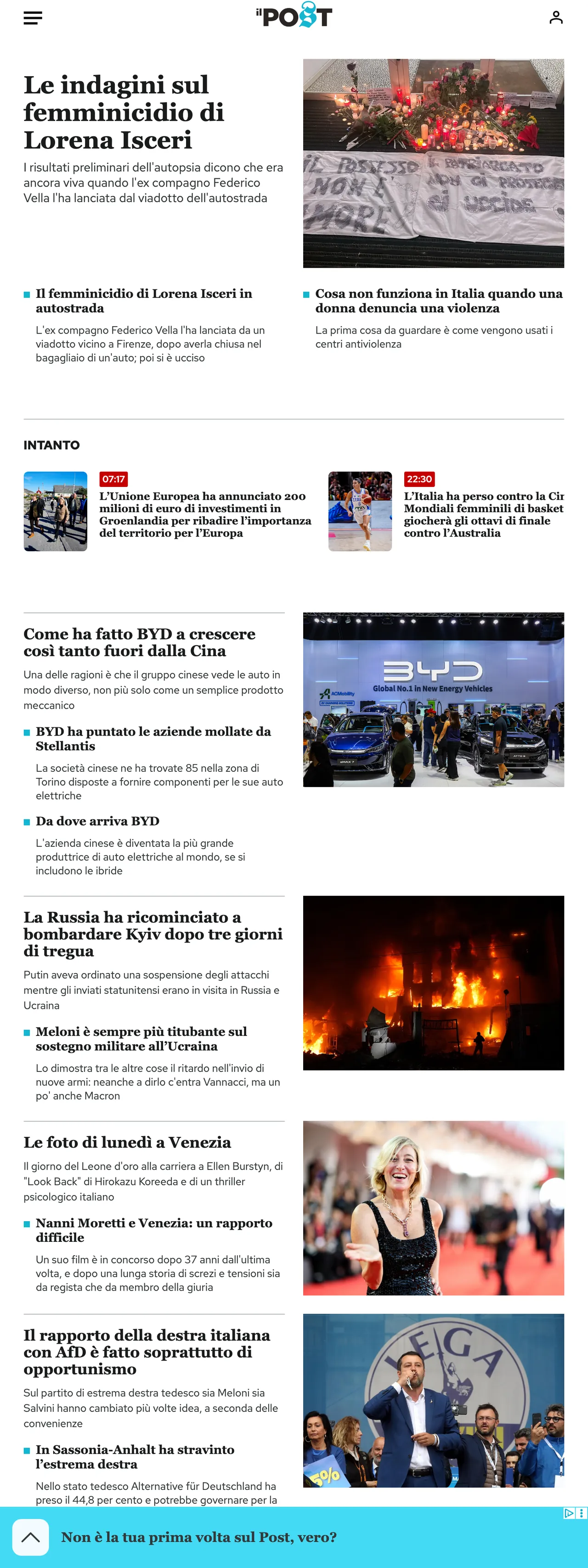 Screenshot of the Il Post front page