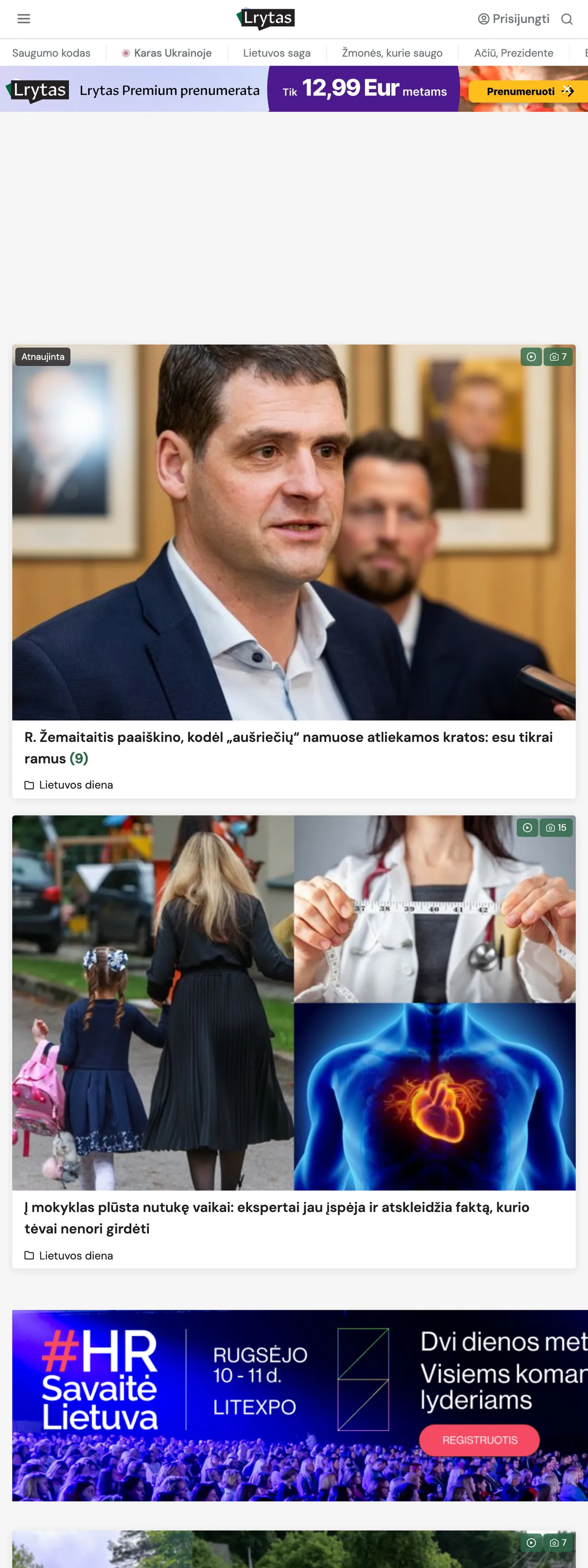 Screenshot of the Lrytas front page