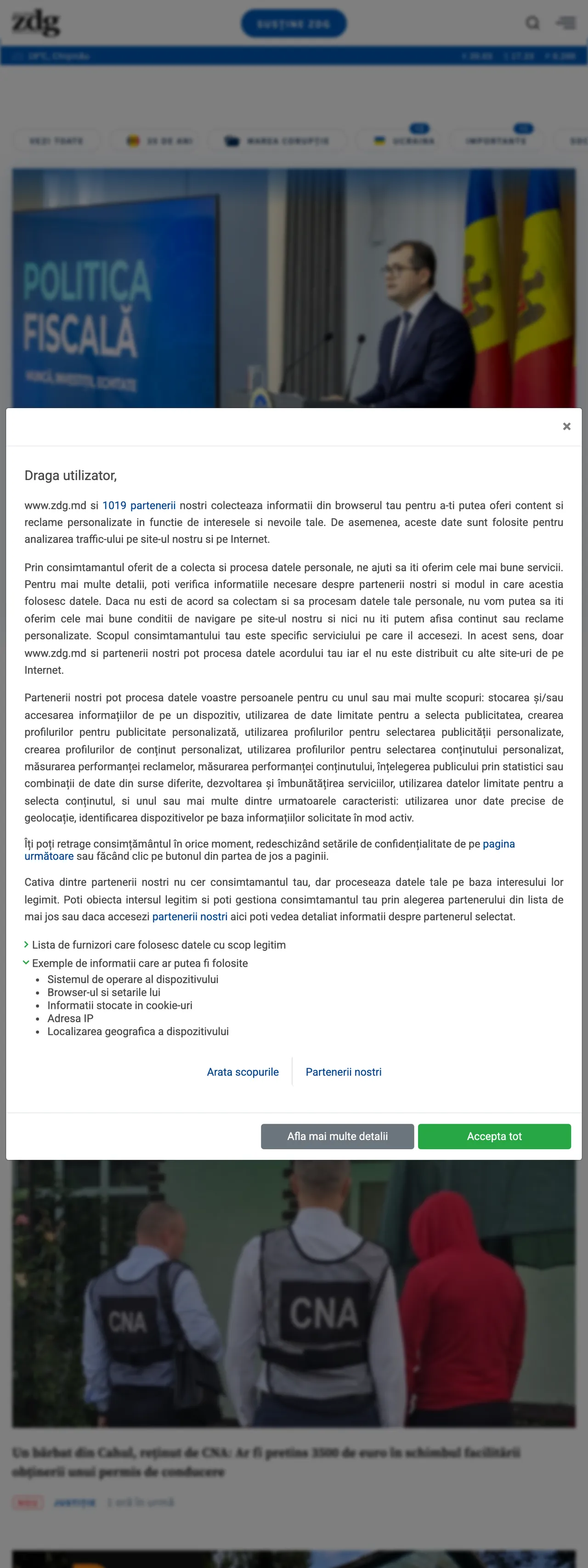 Screenshot of the Ziarul de Gardă front page