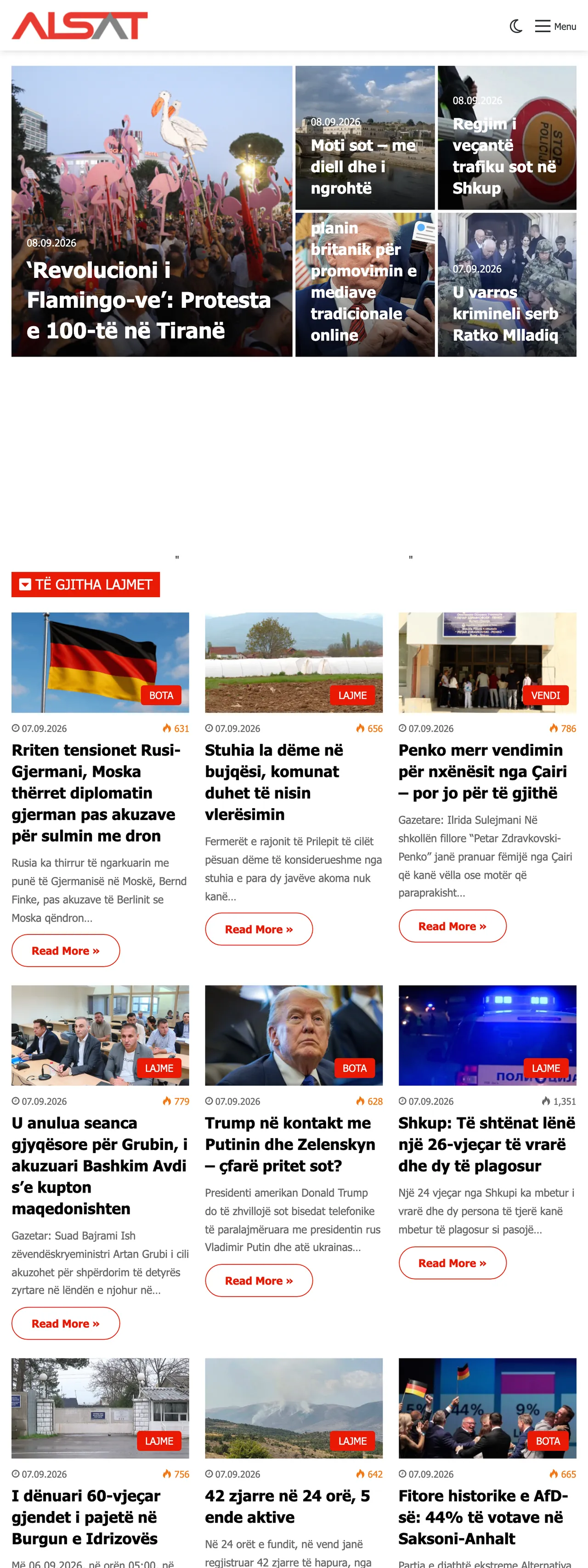 Screenshot of the ALSAT front page