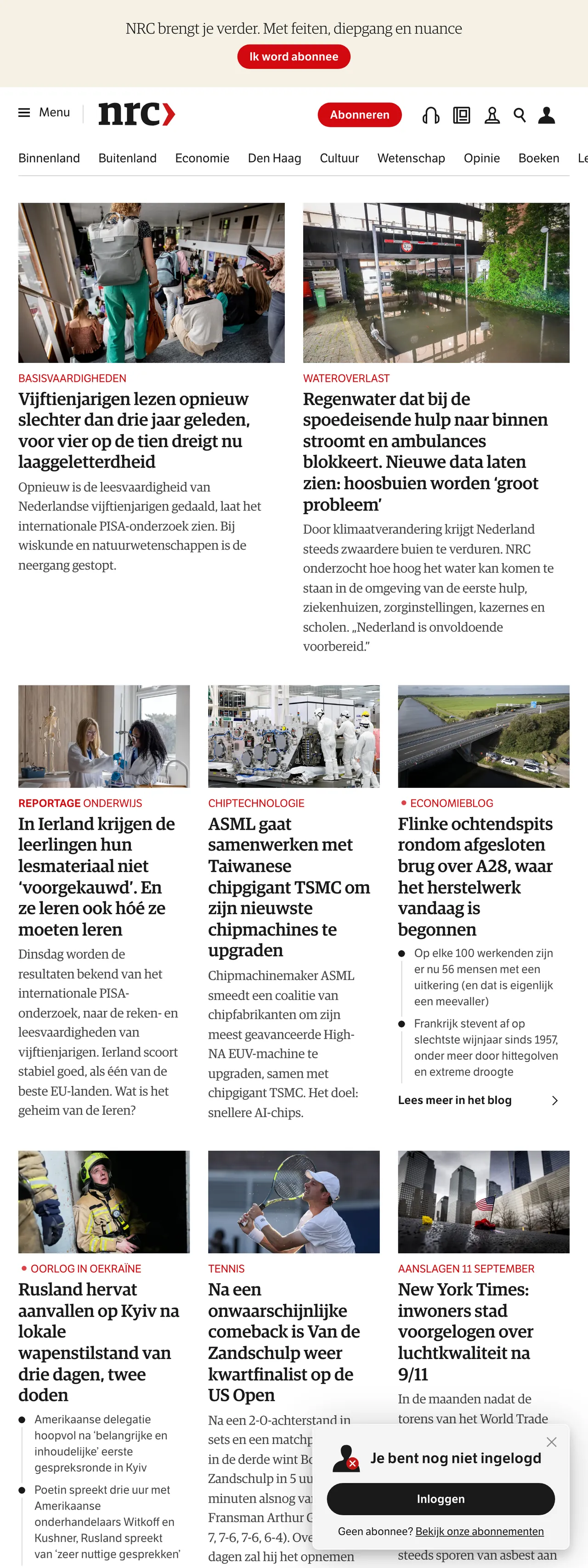 Screenshot of the NRC front page